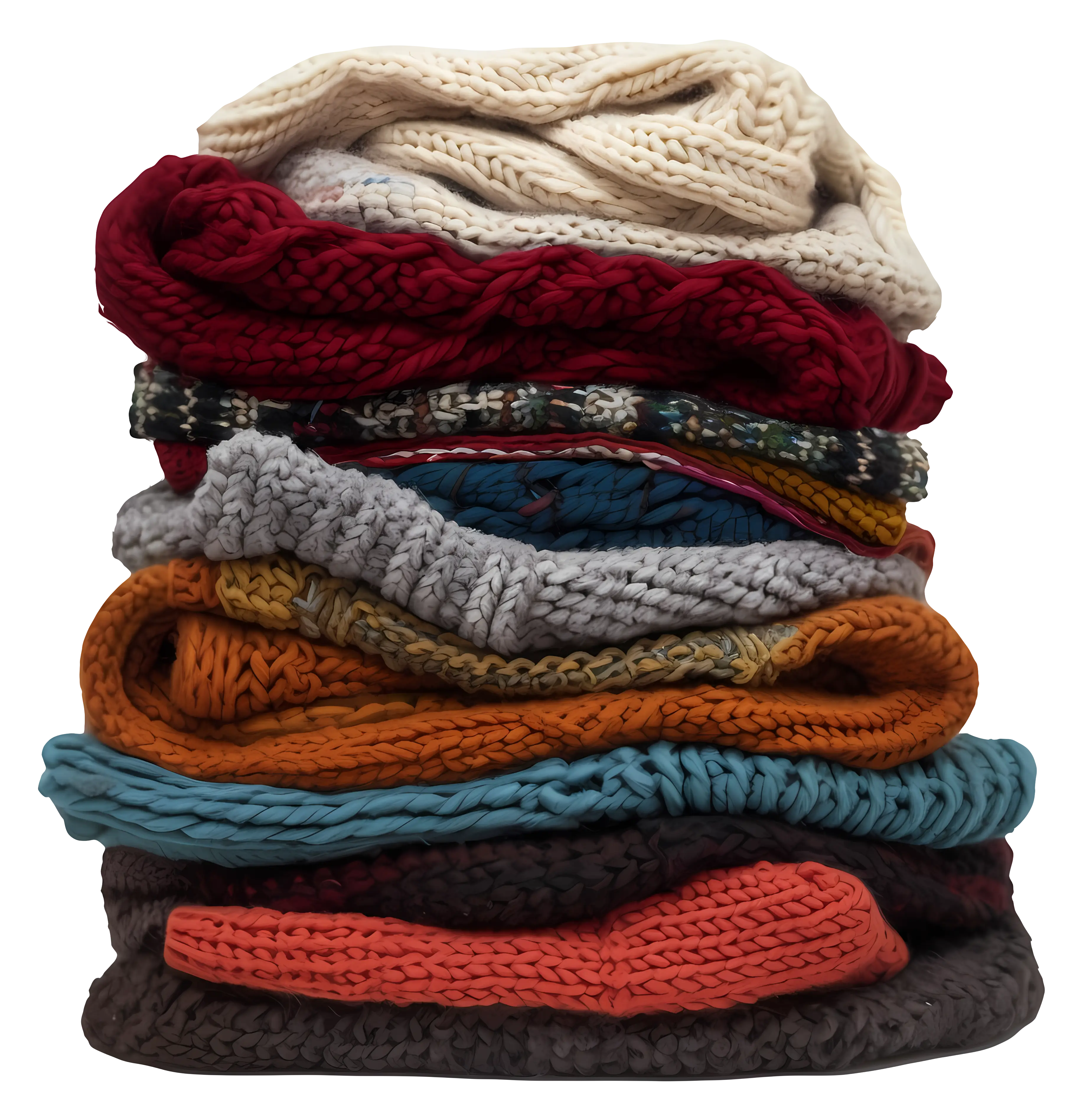 Stack of Knitted Sweaters in Vibrant Colors