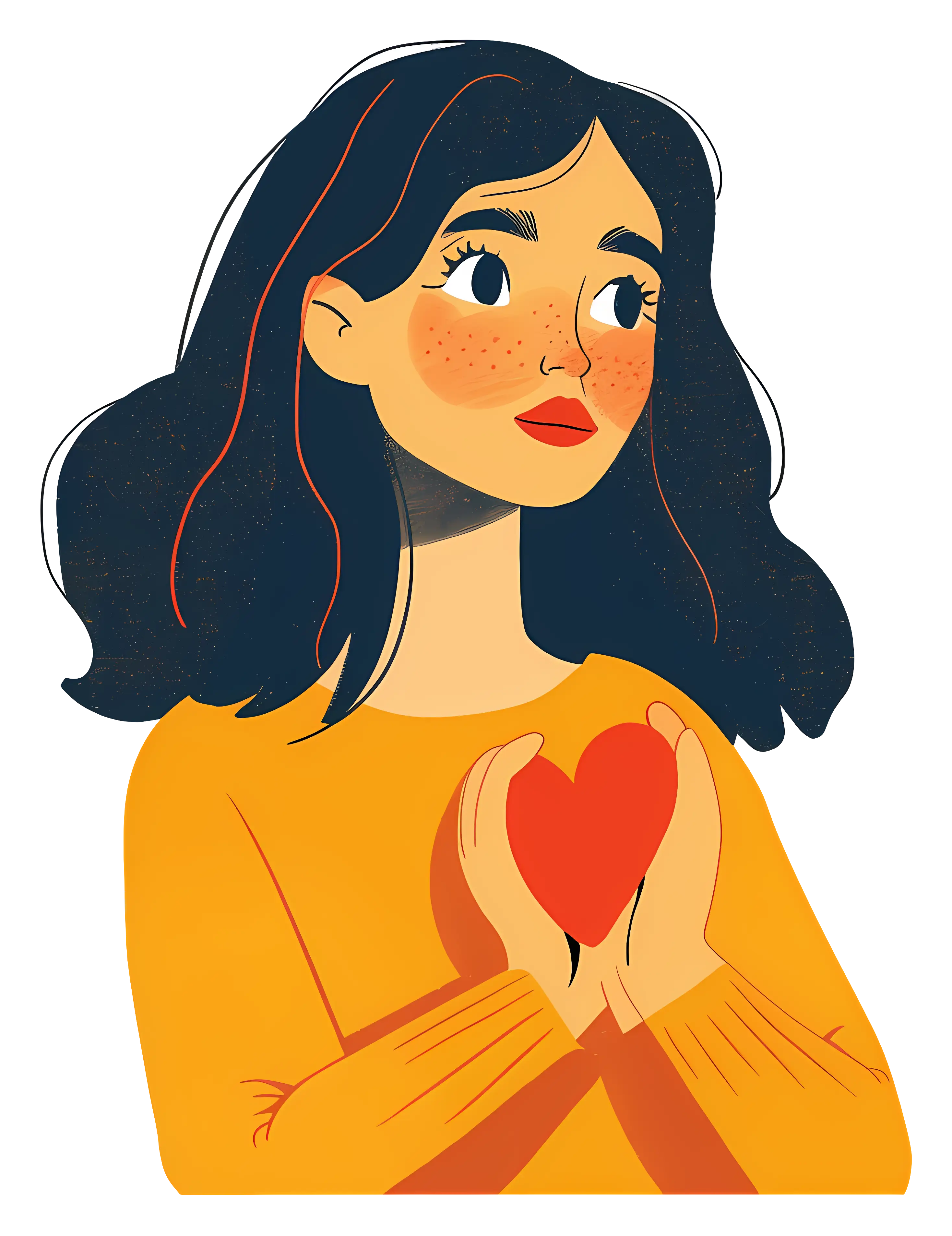 Girl Holding Heart Illustration