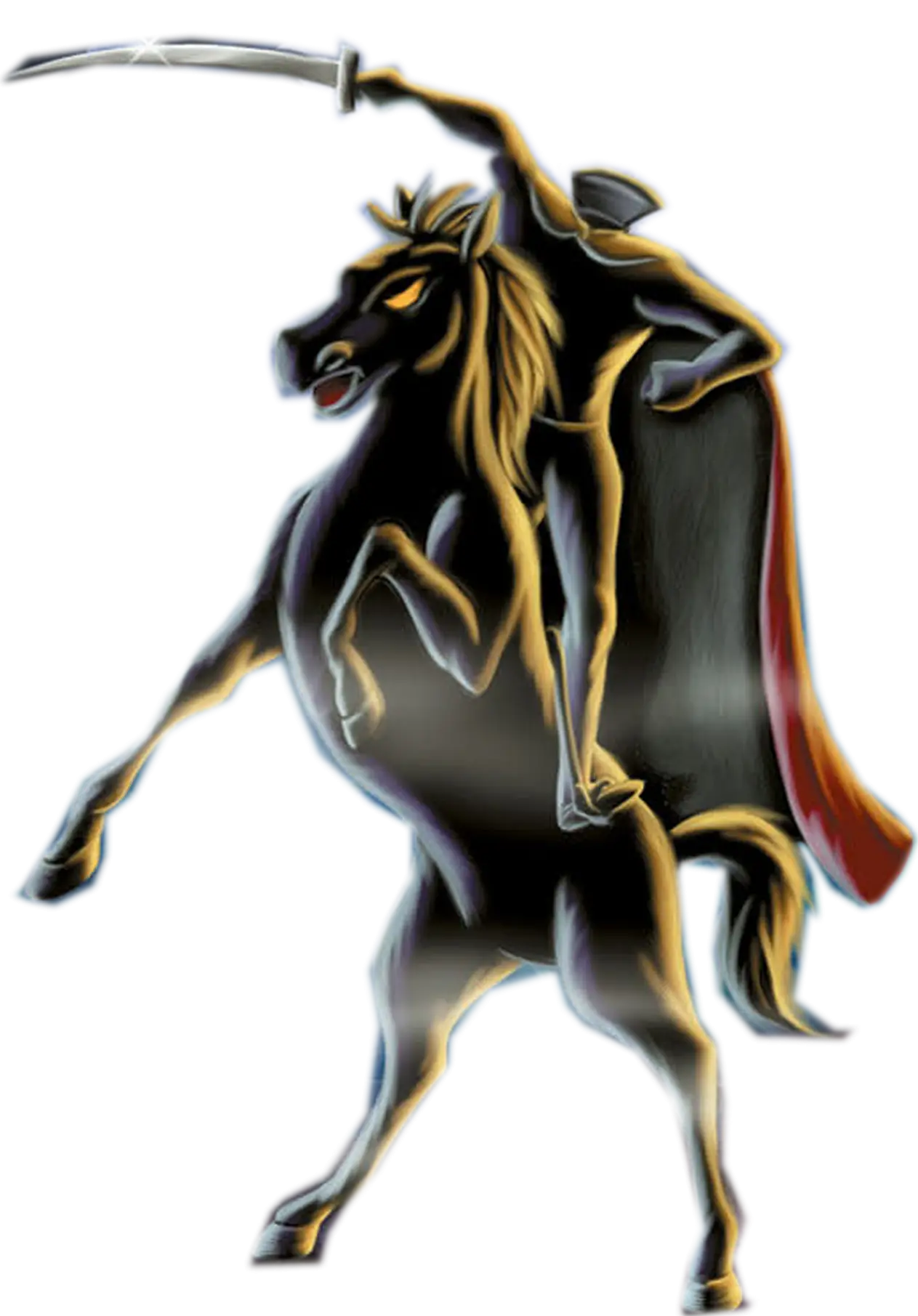 Black Horse with Rider Holding Sword