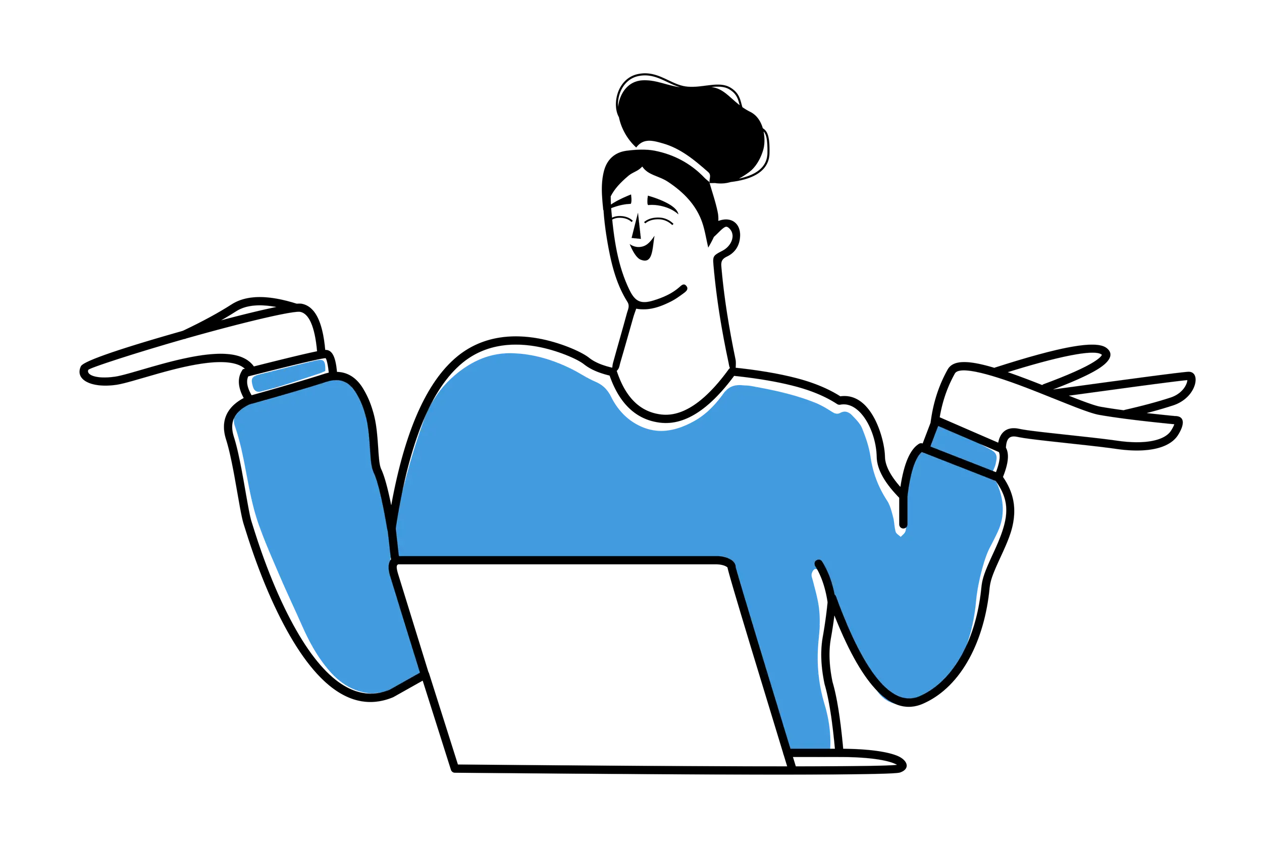 Woman Shrugging at Laptop Simplistic Illustration