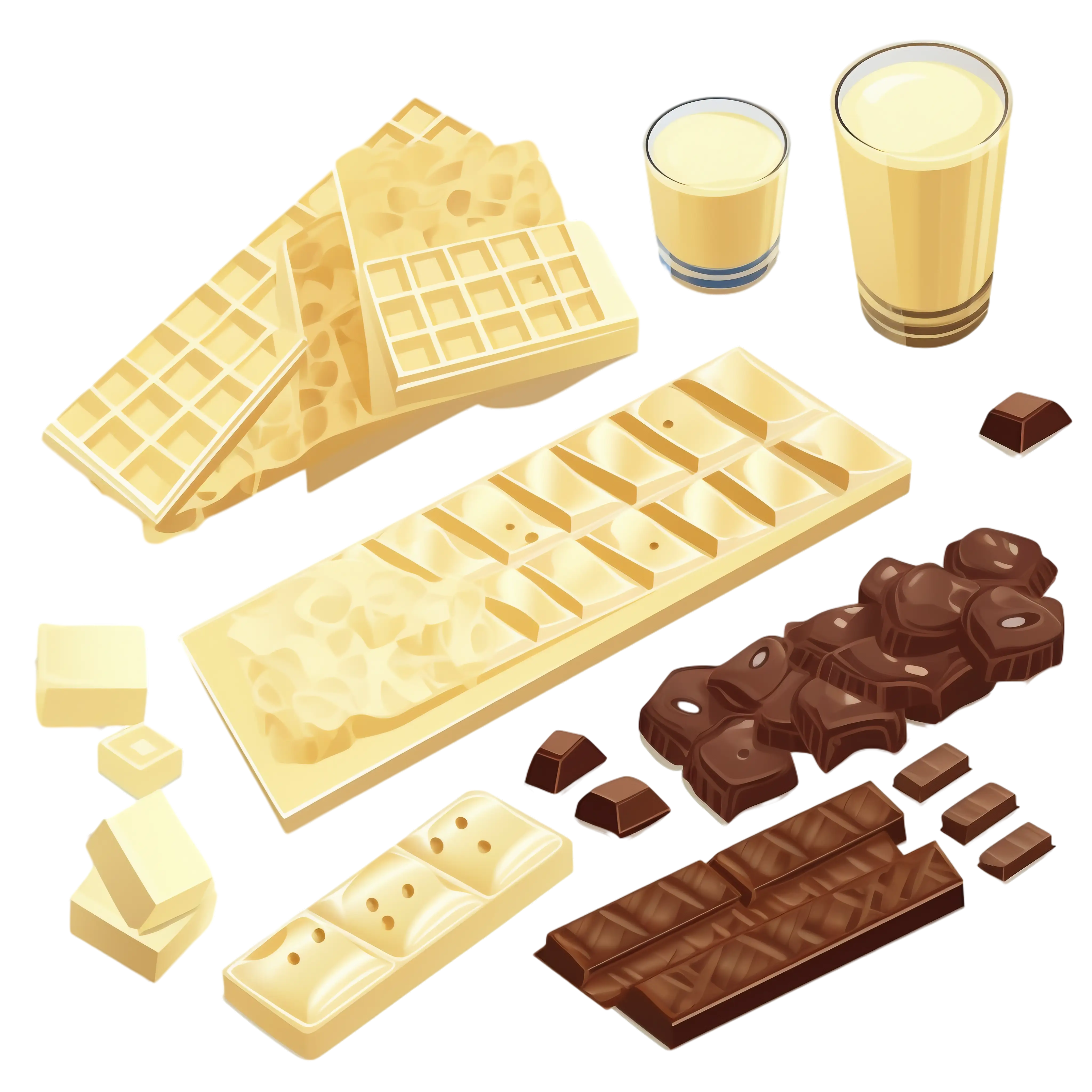 Assortment of Chocolate Bars and Waffles with Milk