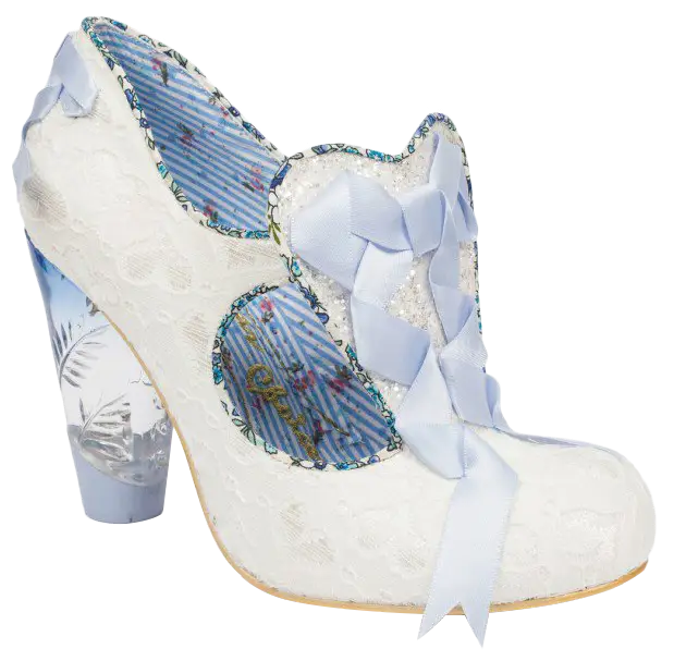 White High Heel with Blue Ribbon