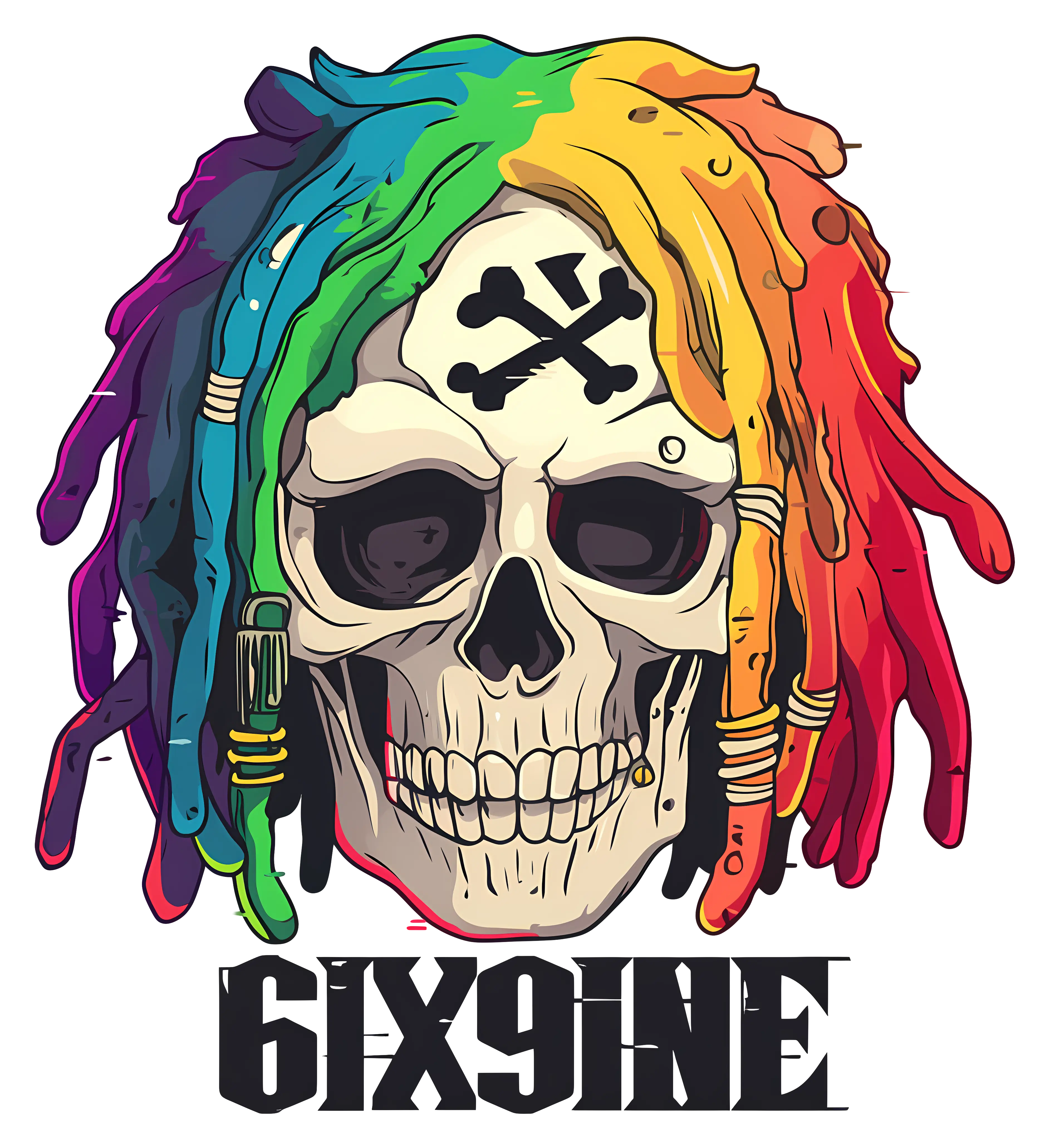 Colorful Skull with Dreadlocks