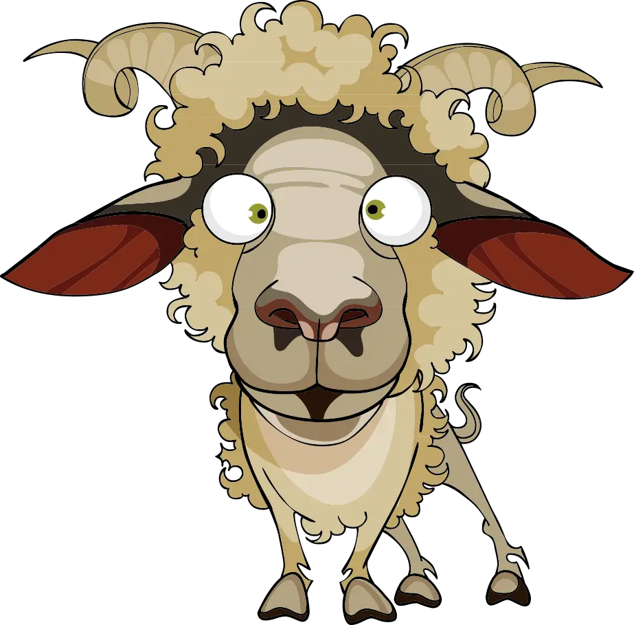Funny Cartoon Goat with Curly Horns