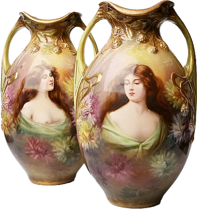Antique Decorative Vases with Painted Designs