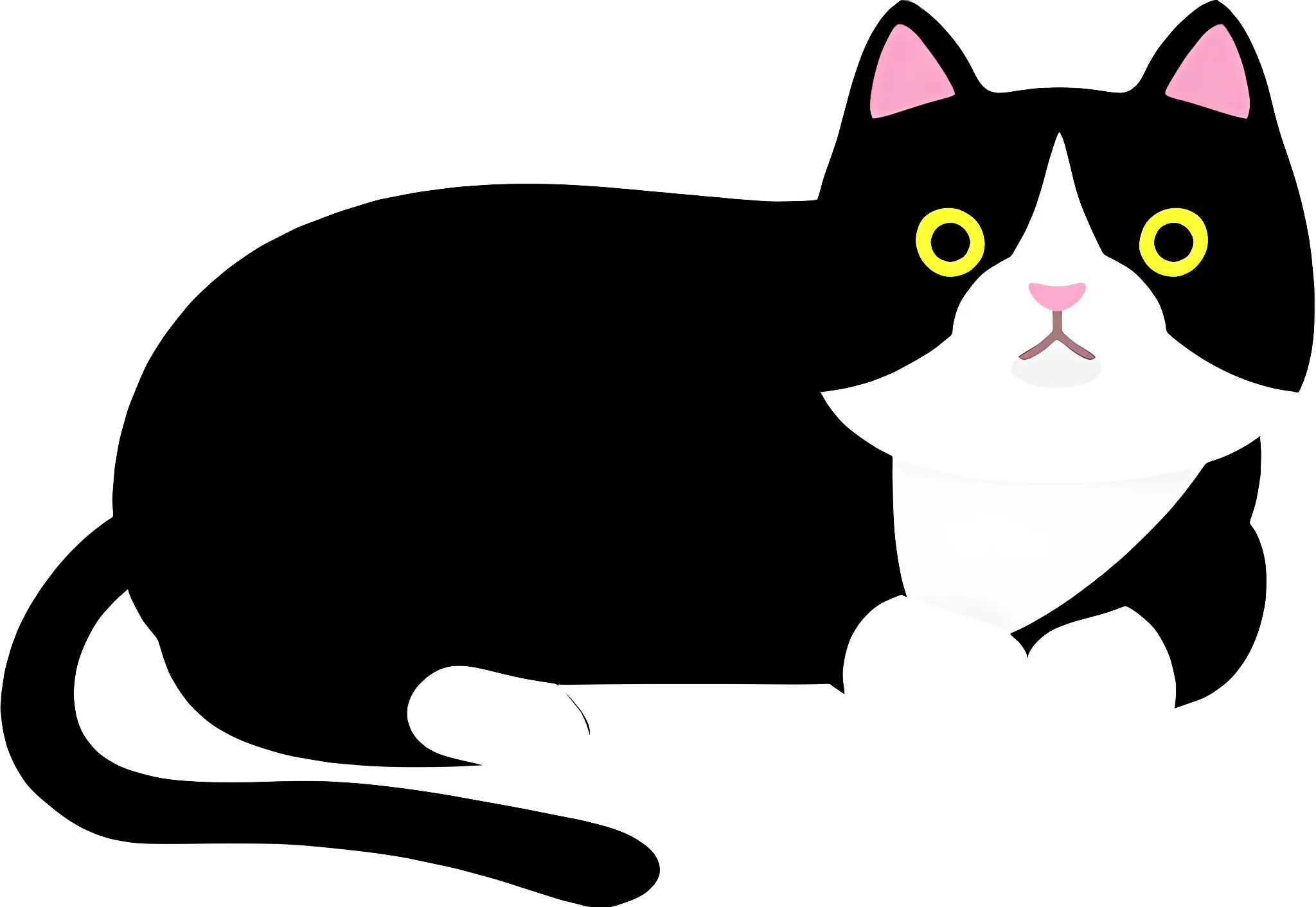 Black and White Cat Relaxing Illustration