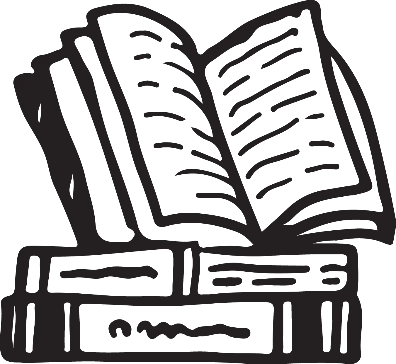 Open Book and Stacked Books Illustration
