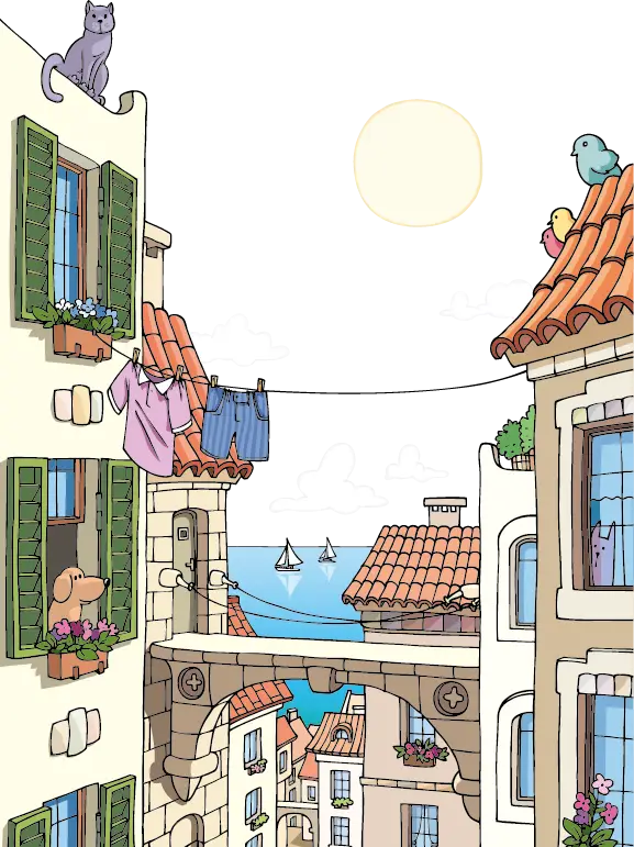 Coastal Village with Cartoon Architecture
