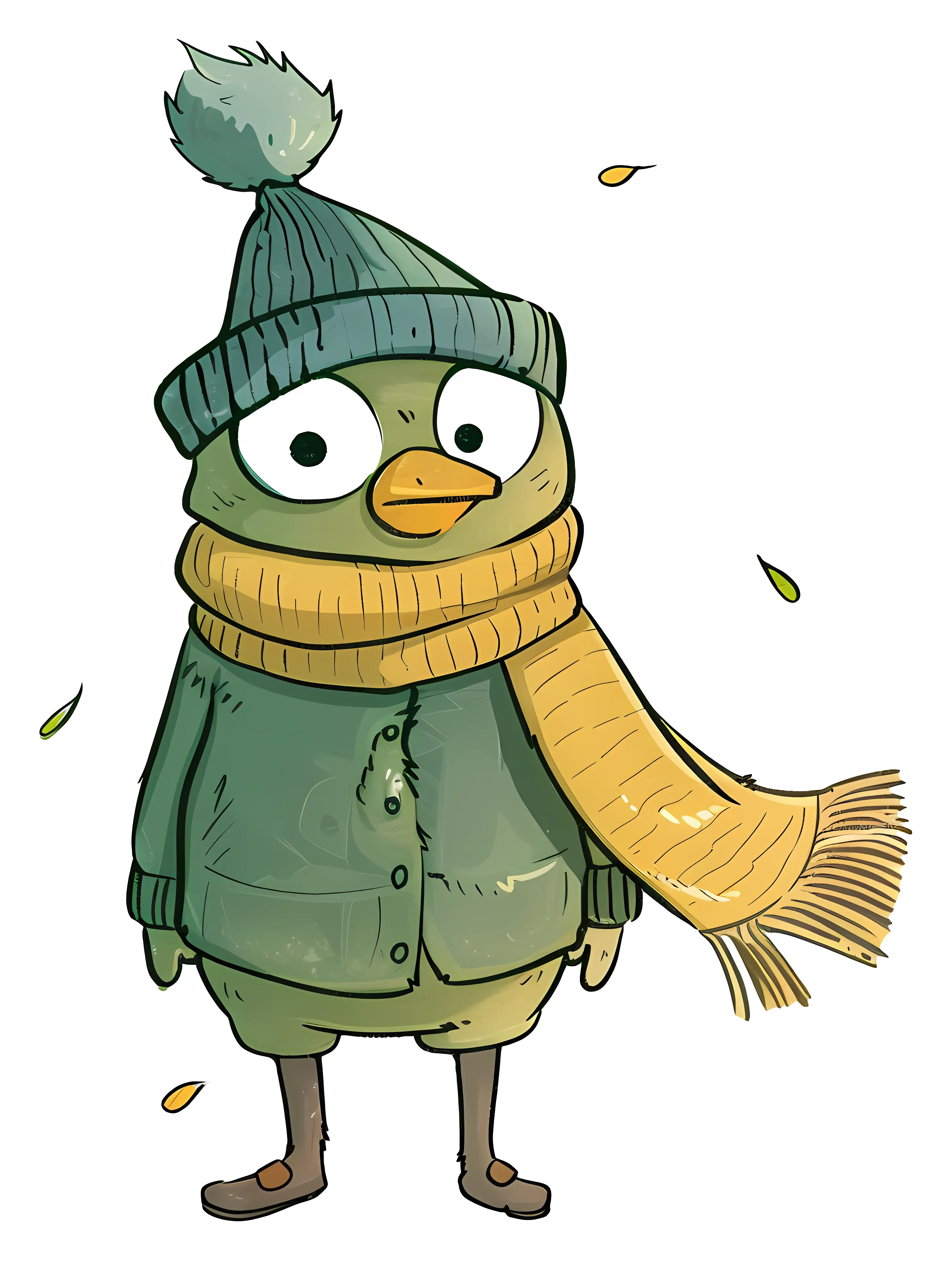 Cute Cartoon Bird in Winter Clothing