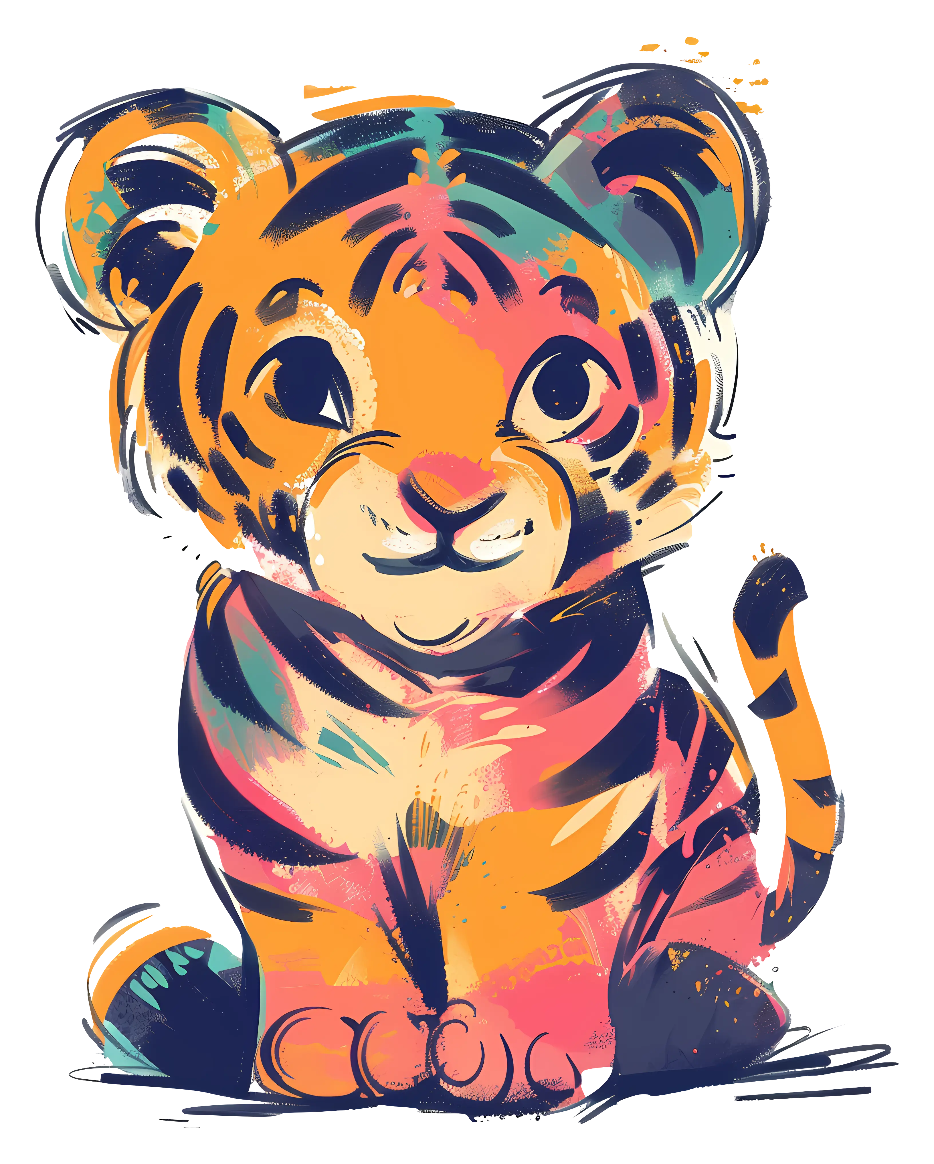 Colorful Cute Tiger Cub Illustration