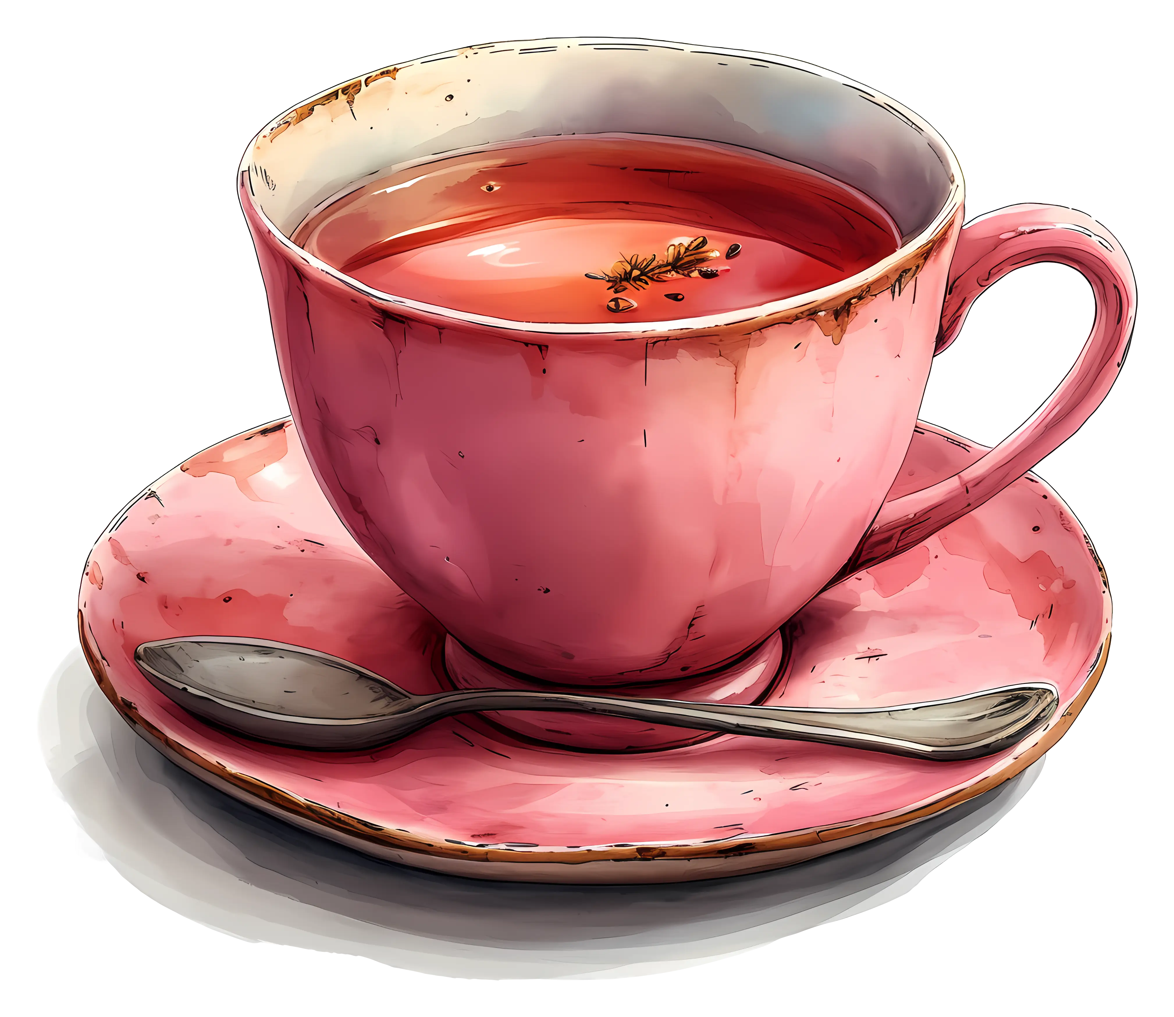 Pink Tea Cup and Saucer with Tea