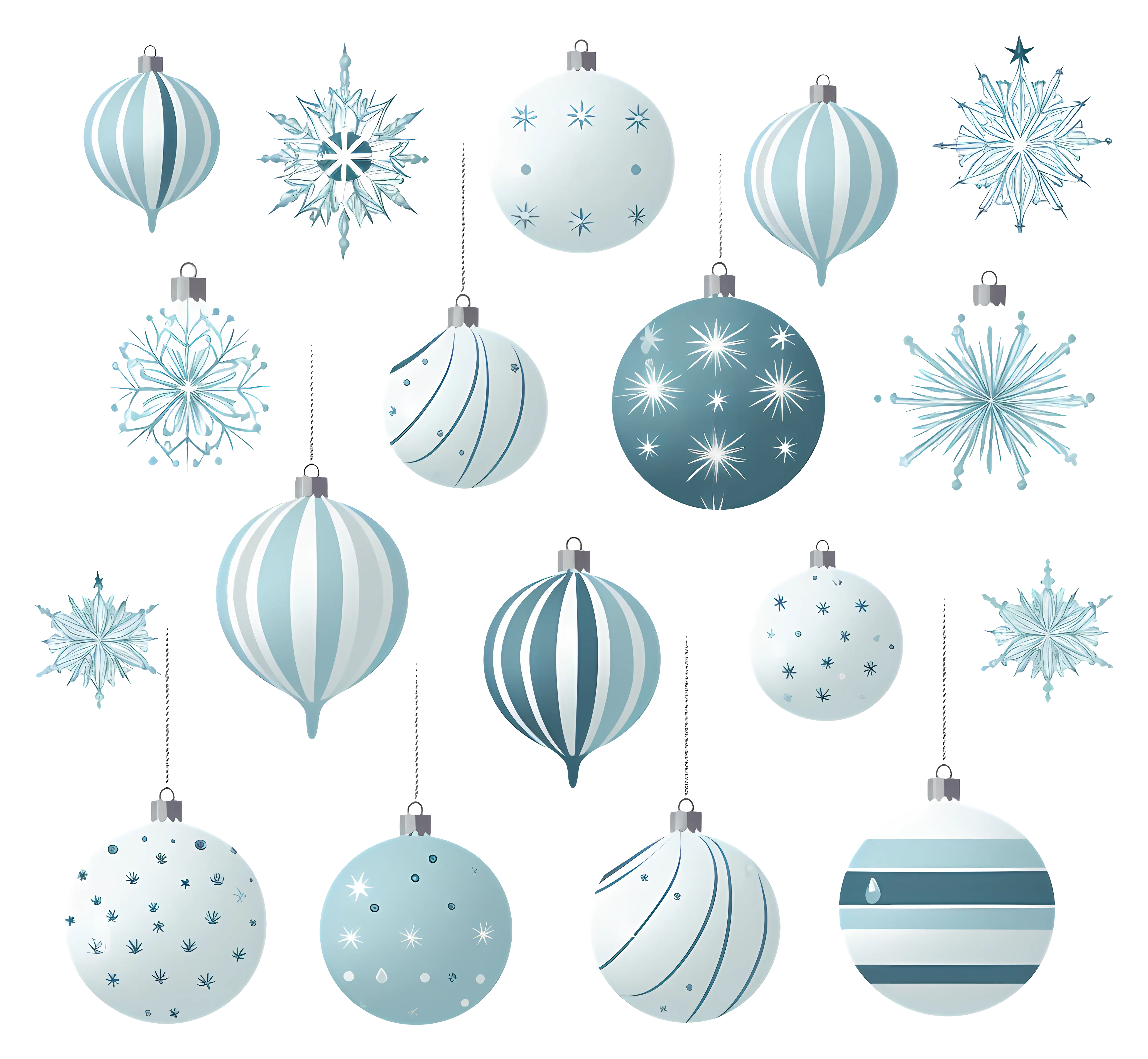 Blue Christmas Ornaments and Snowflakes