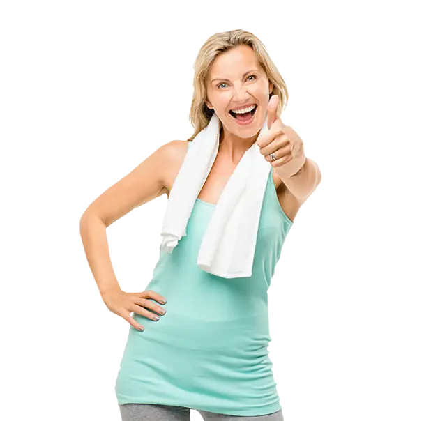 Happy Woman with Towel Giving Thumbs Up