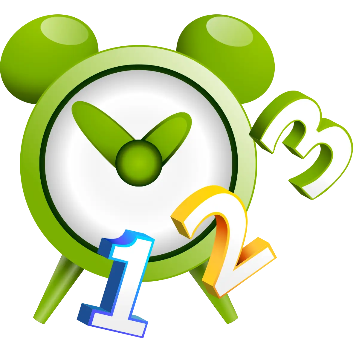 Green Cartoon Clock with Numbers