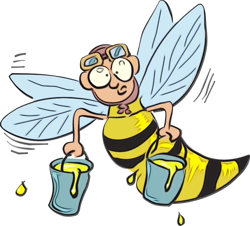 Funny Cartoon Bee with Honey Buckets