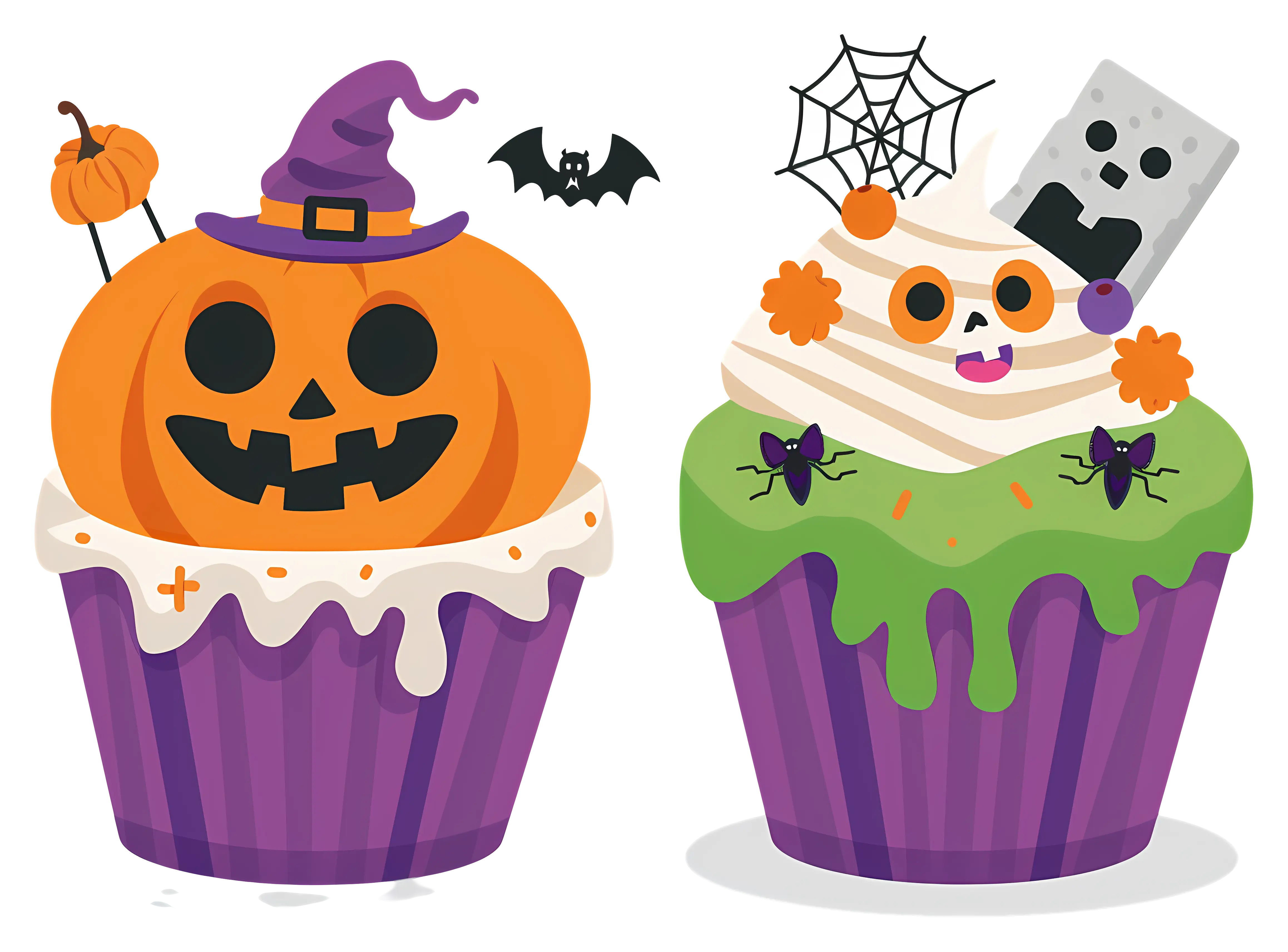 Spooky Halloween Cupcakes with Pumpkin and Ghost Themes
