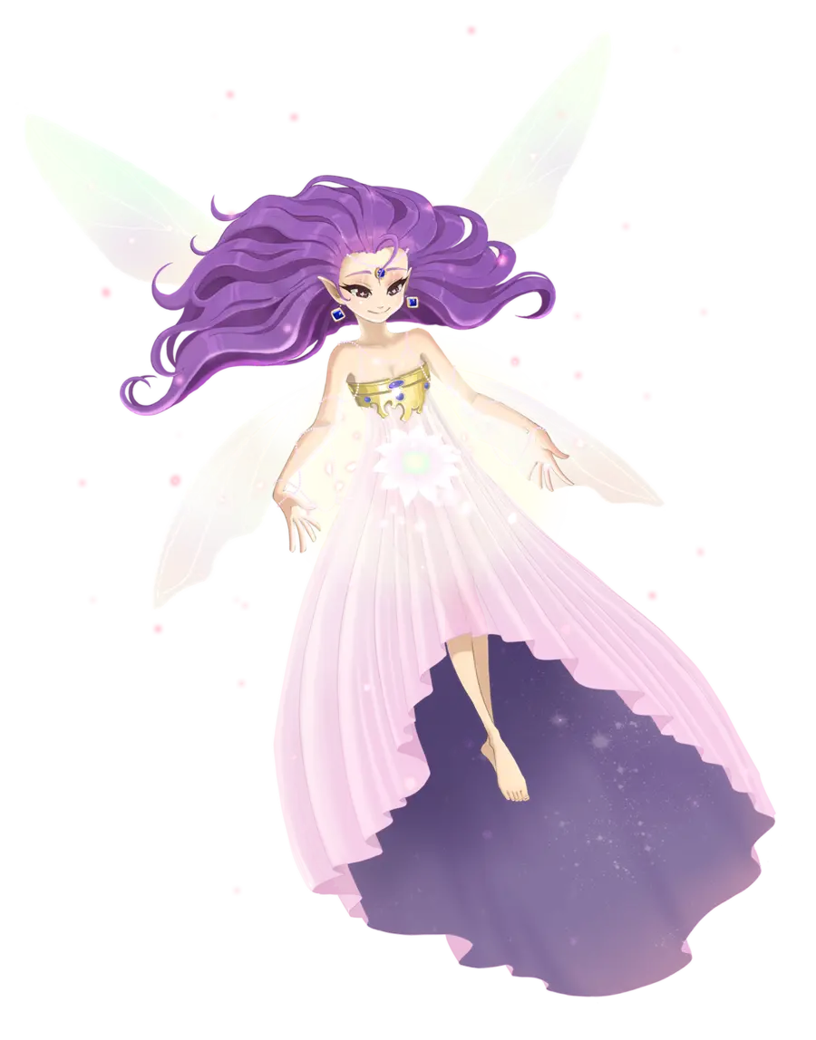 Fairy with Purple Hair and Flowing Dress