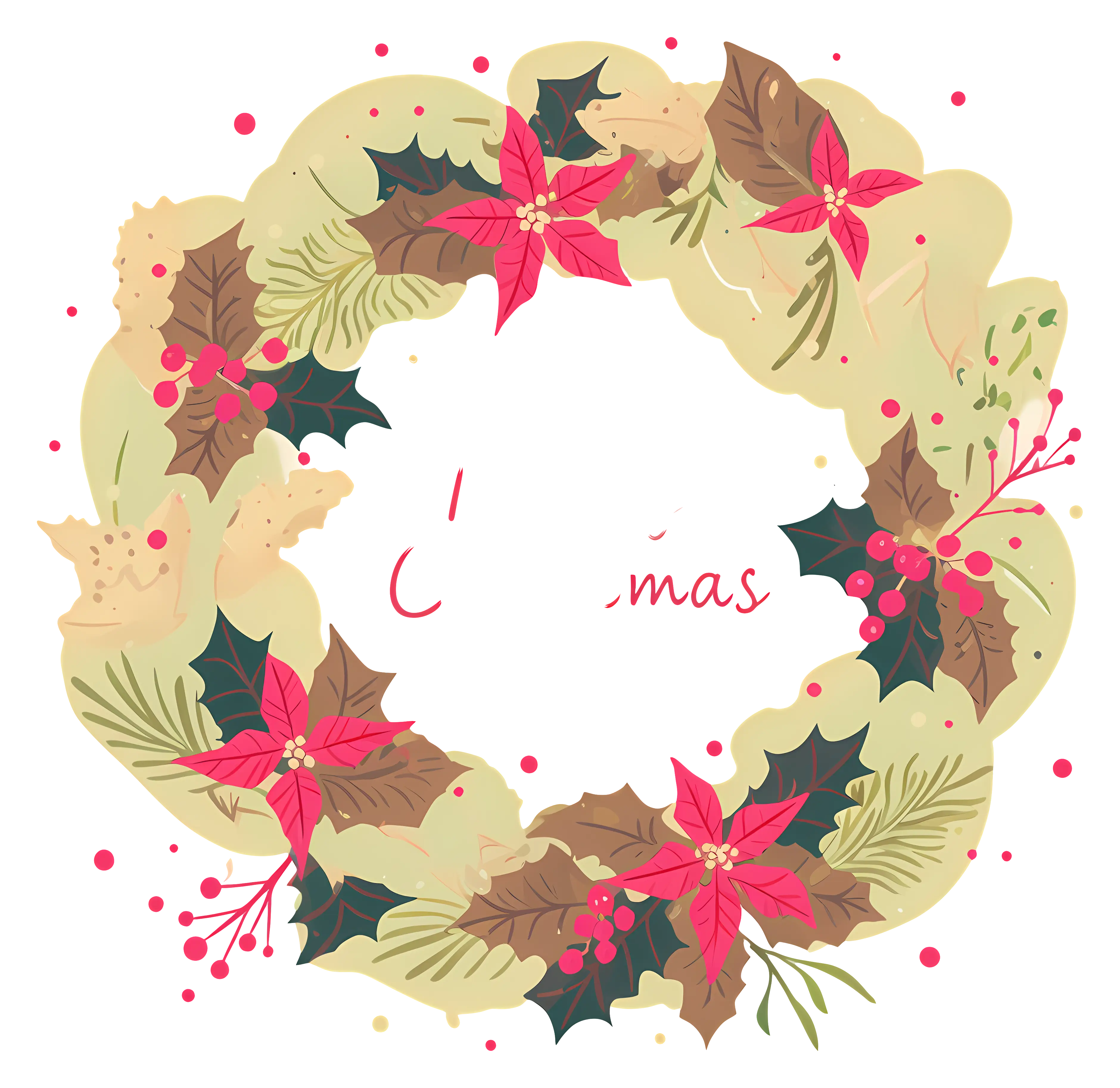 Beautiful Christmas Wreath with Poinsettias and Berries