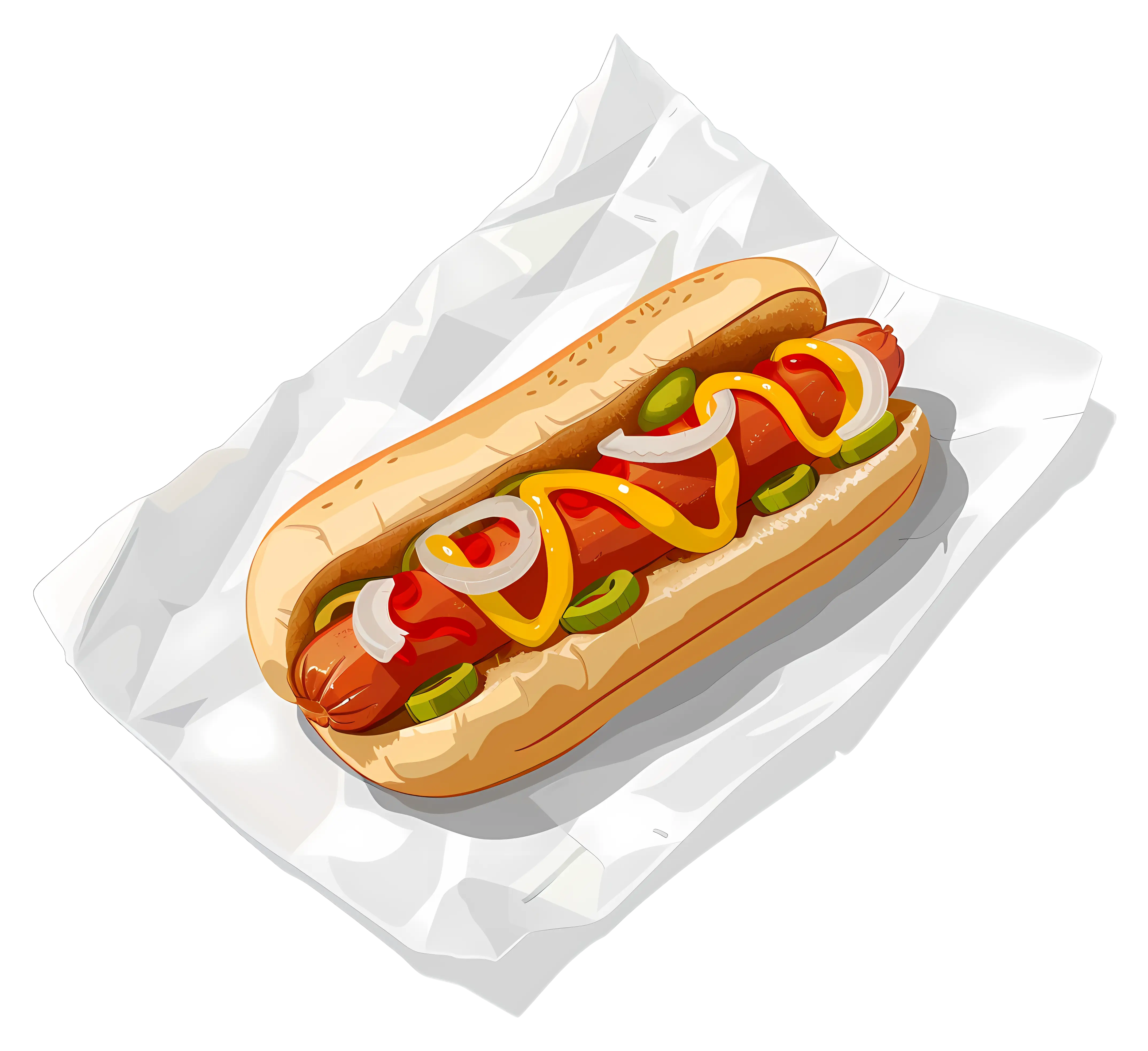 Illustration of Hot Dog with Condiments