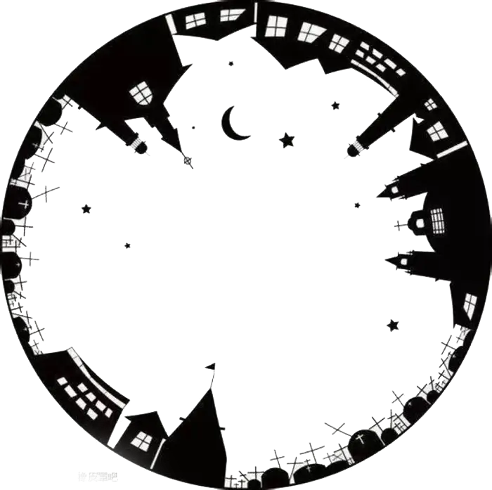 Black Circular Cityscape Silhouette