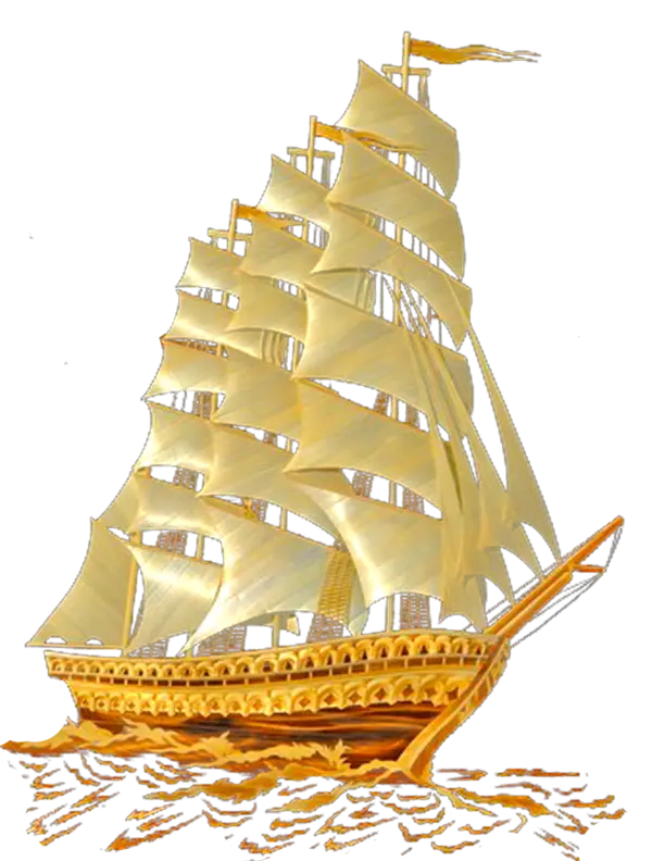 Golden Ornamental Ship Model Illustration