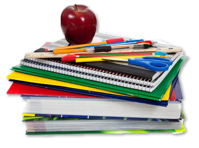 Stack of School Supplies with Apple