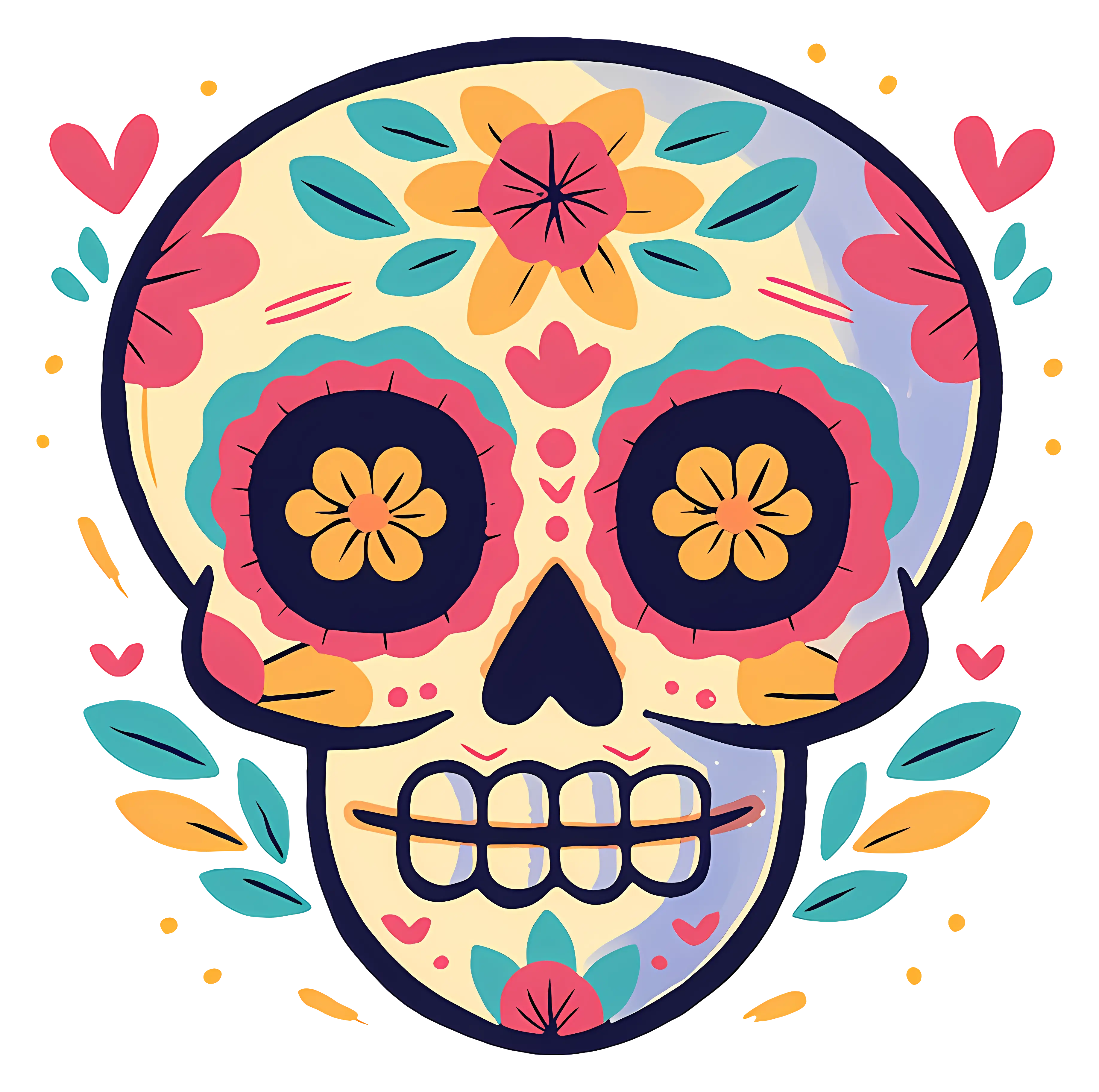 Colorful Sugar Skull with Floral Patterns for Day of the Dead