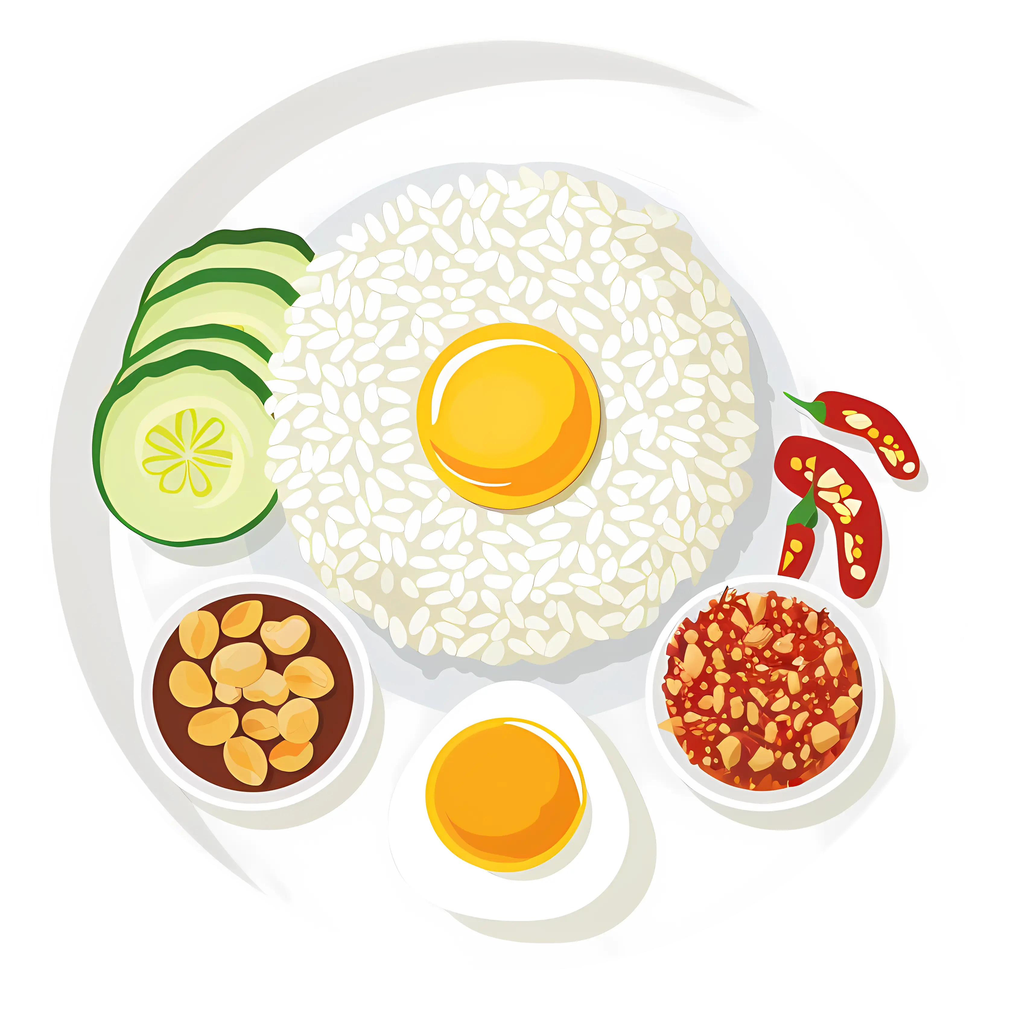 Rice Dish with Egg and Side Condiments
