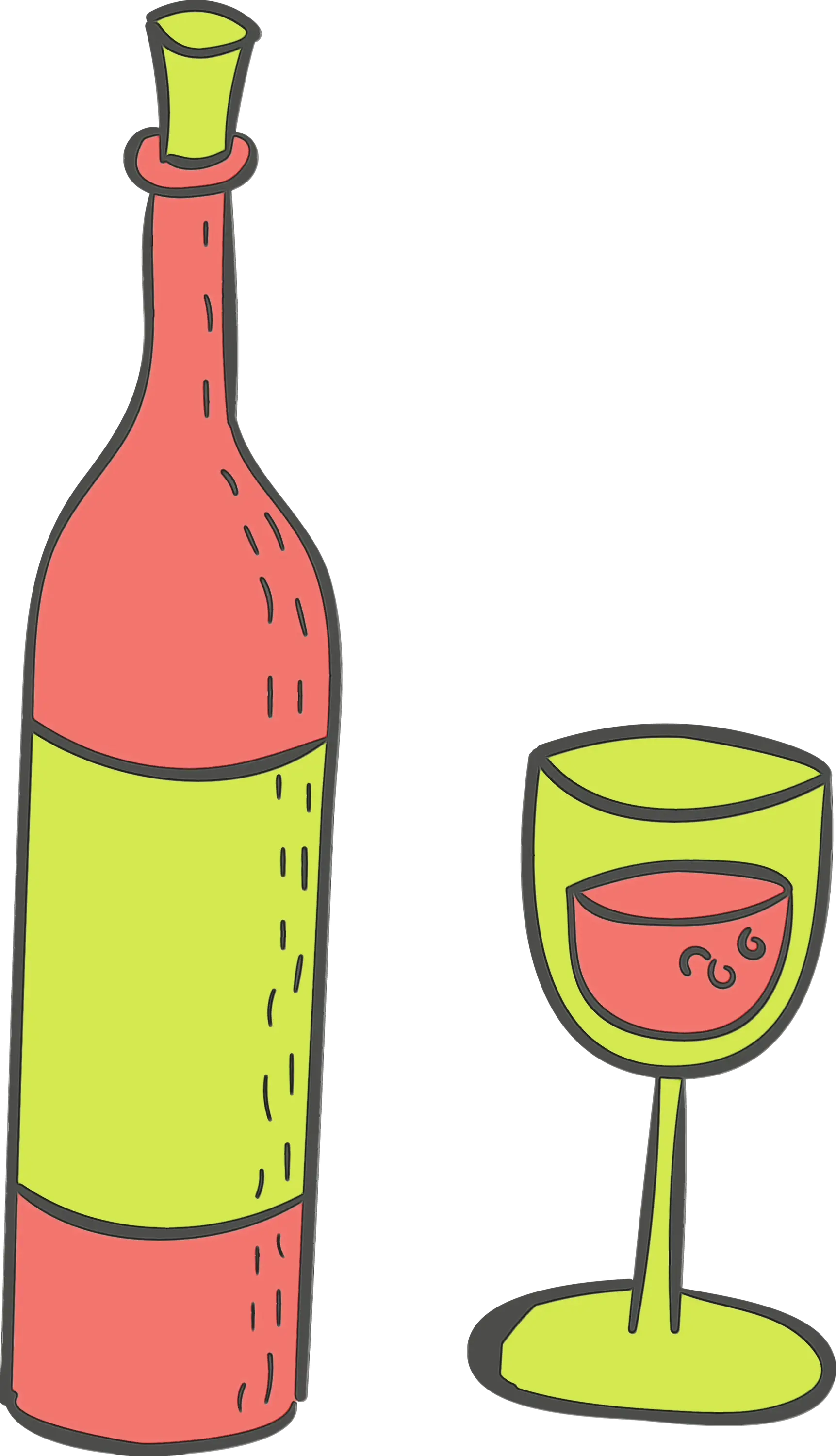 Wine Bottle and Glass Doodle Illustration