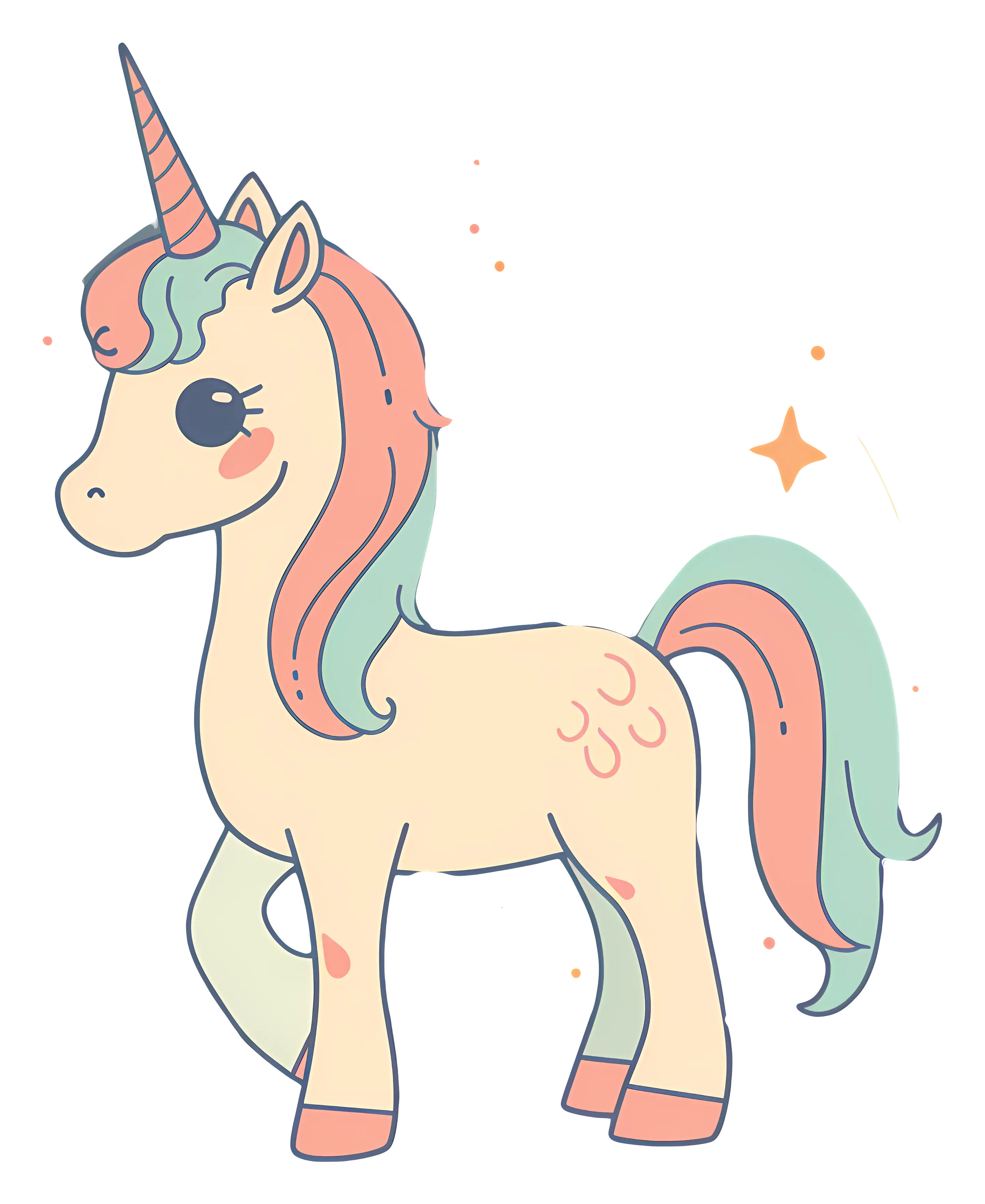 Adorable Pastel Cartoon Unicorn Illustration