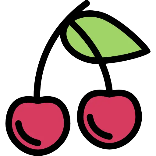 Cartoon Illustration of Cherries with a Green Leaf