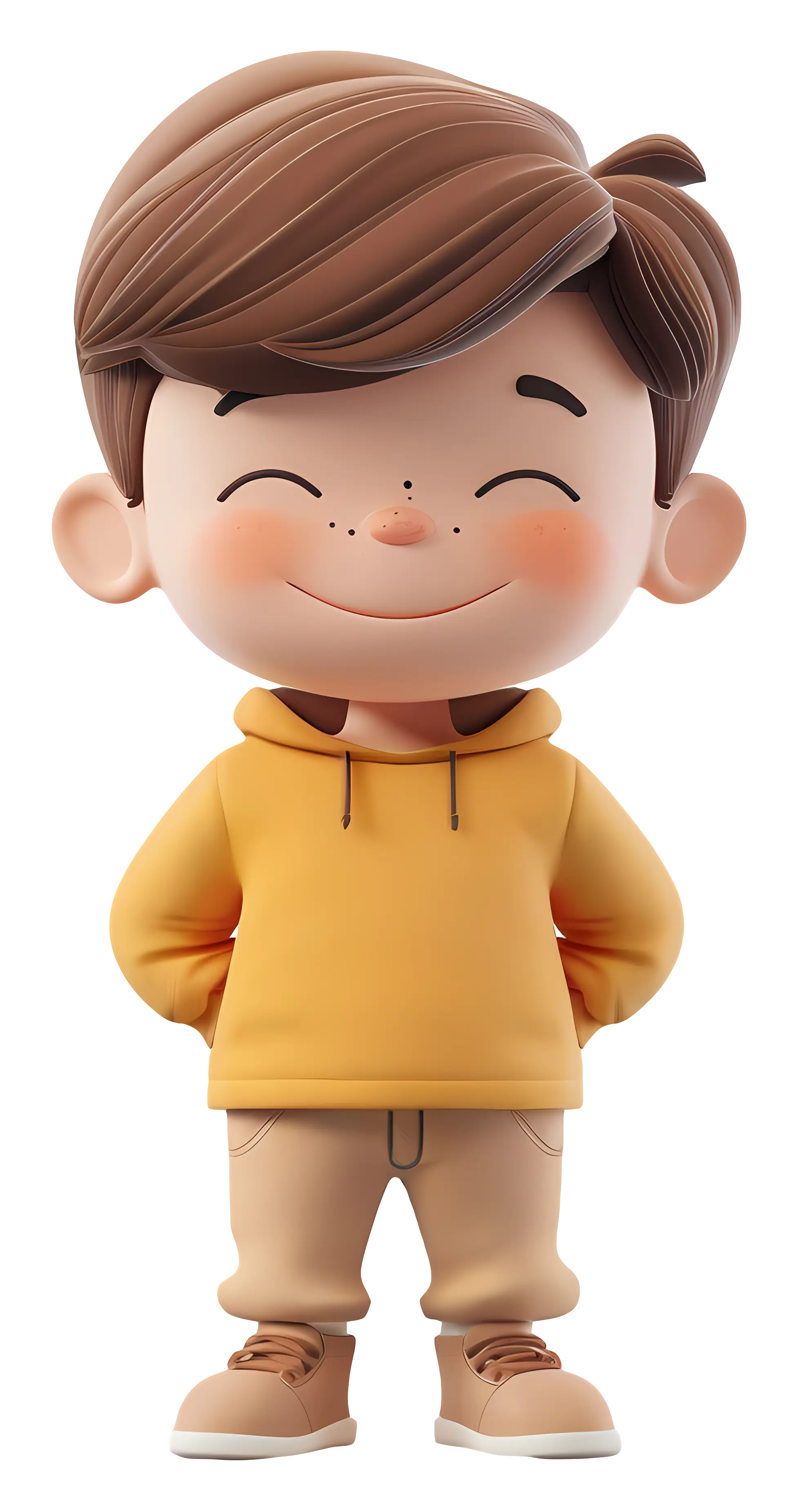 Smiling Cartoon Boy in Yellow Hoodie