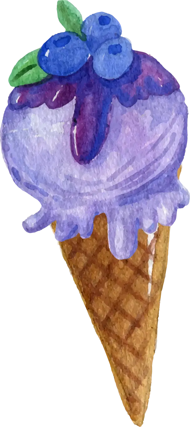 Blueberry Ice Cream Cone Watercolor