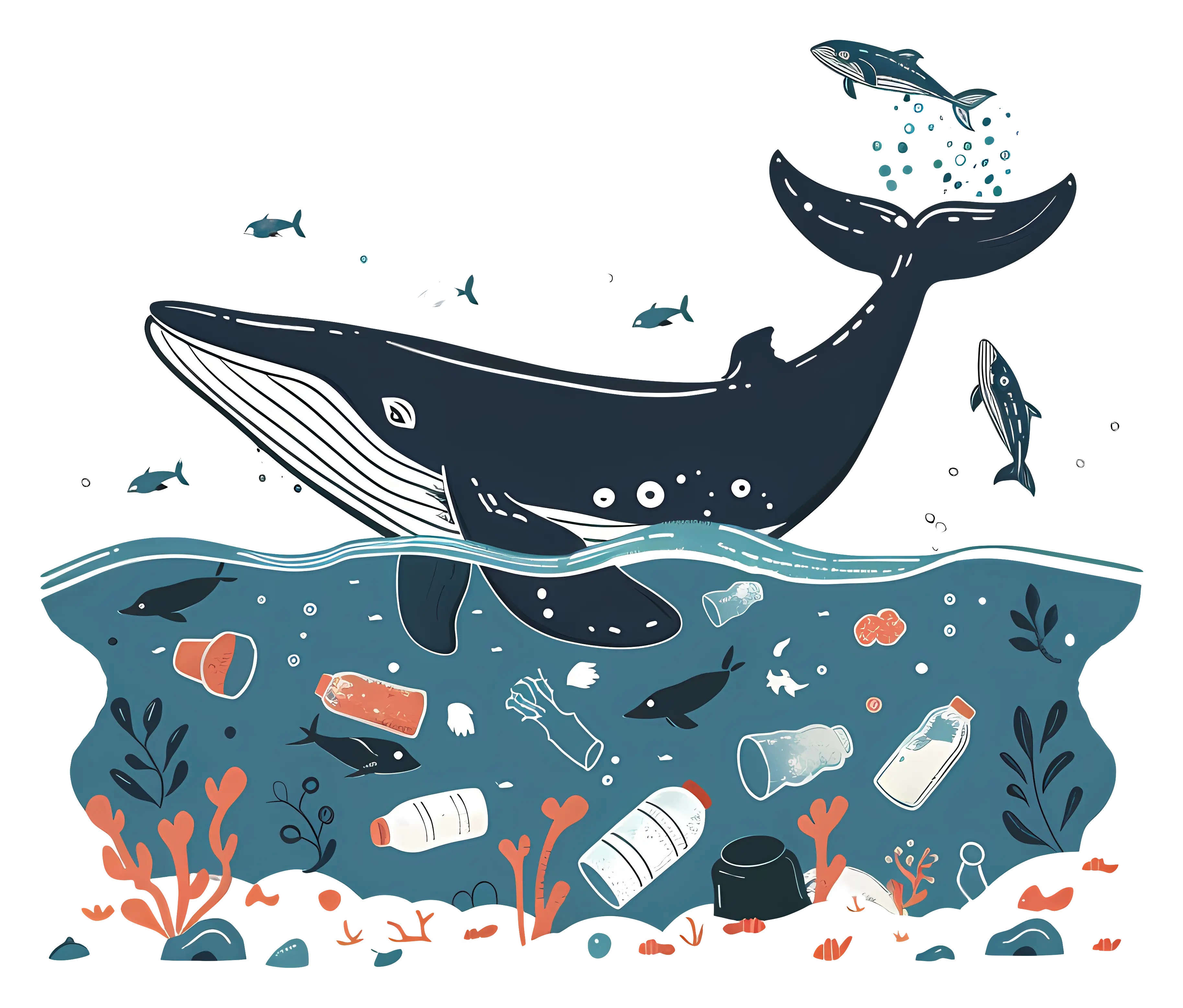 Whale in Polluted Ocean Illustration
