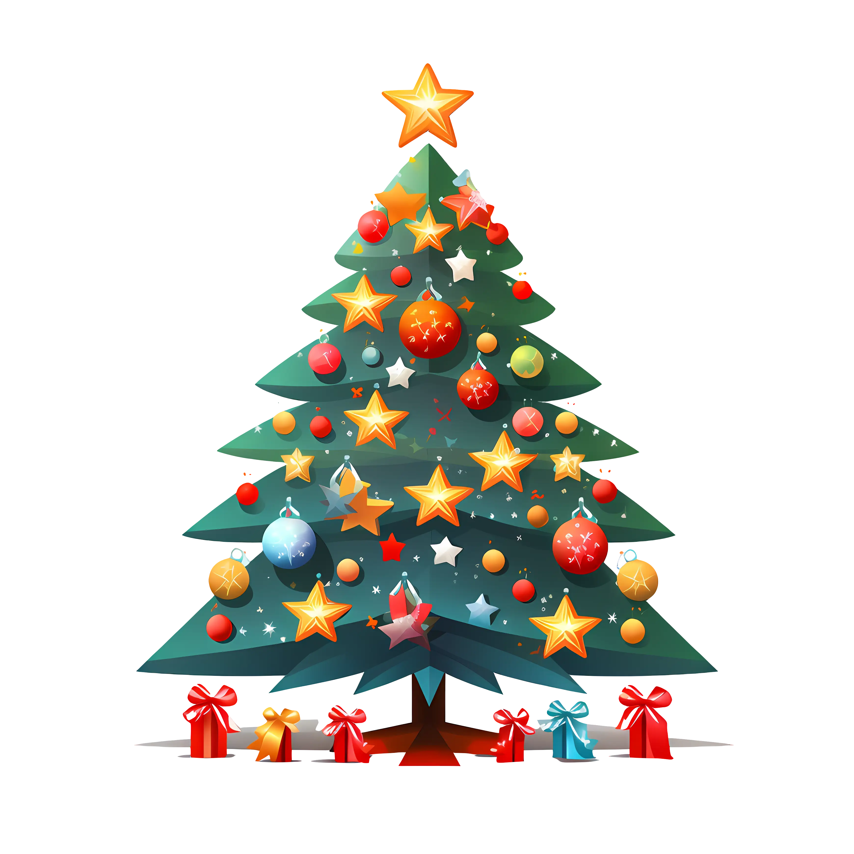 Decorated Christmas Tree with Ornaments and Star
