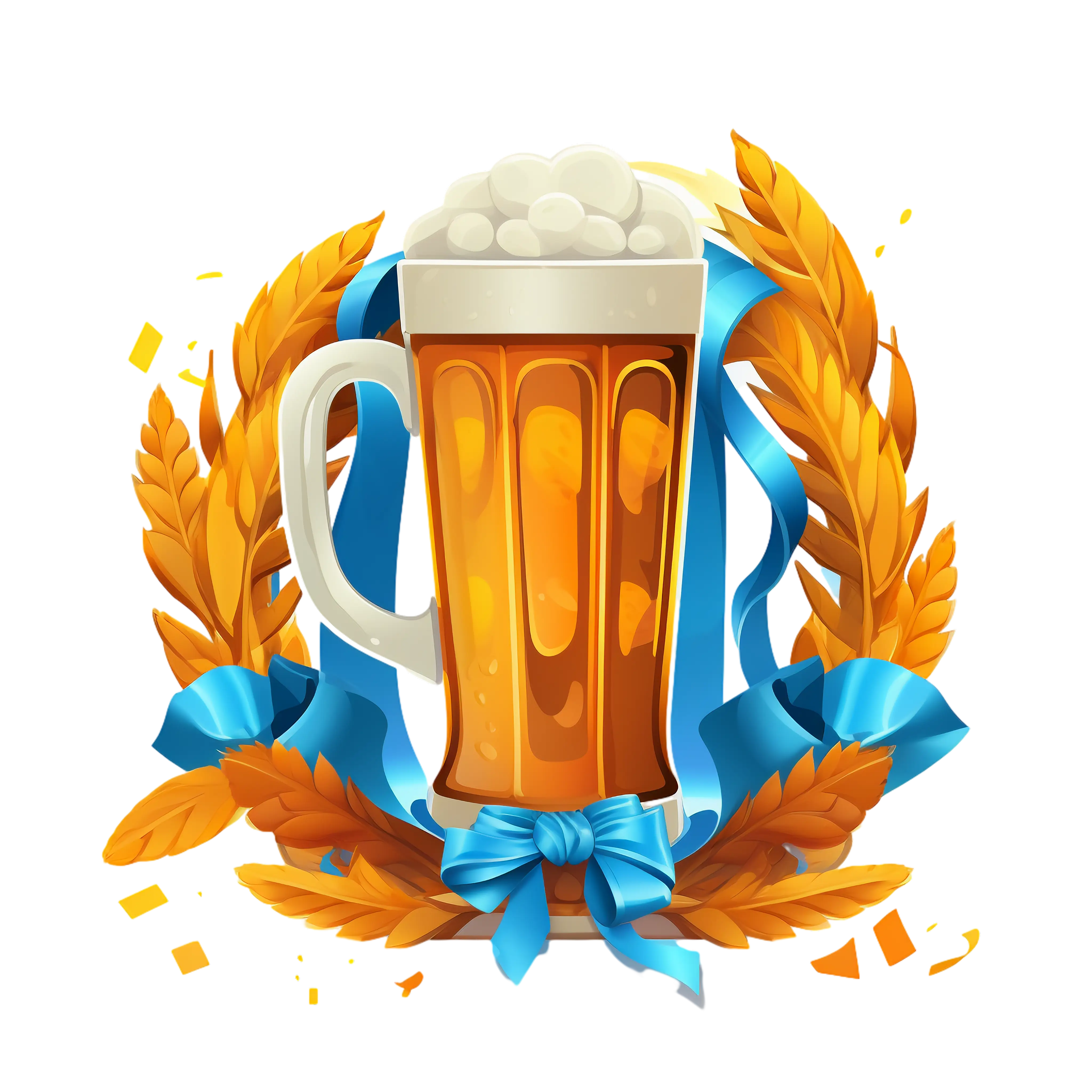 Golden Beer Mug with Wheat and Ribbon
