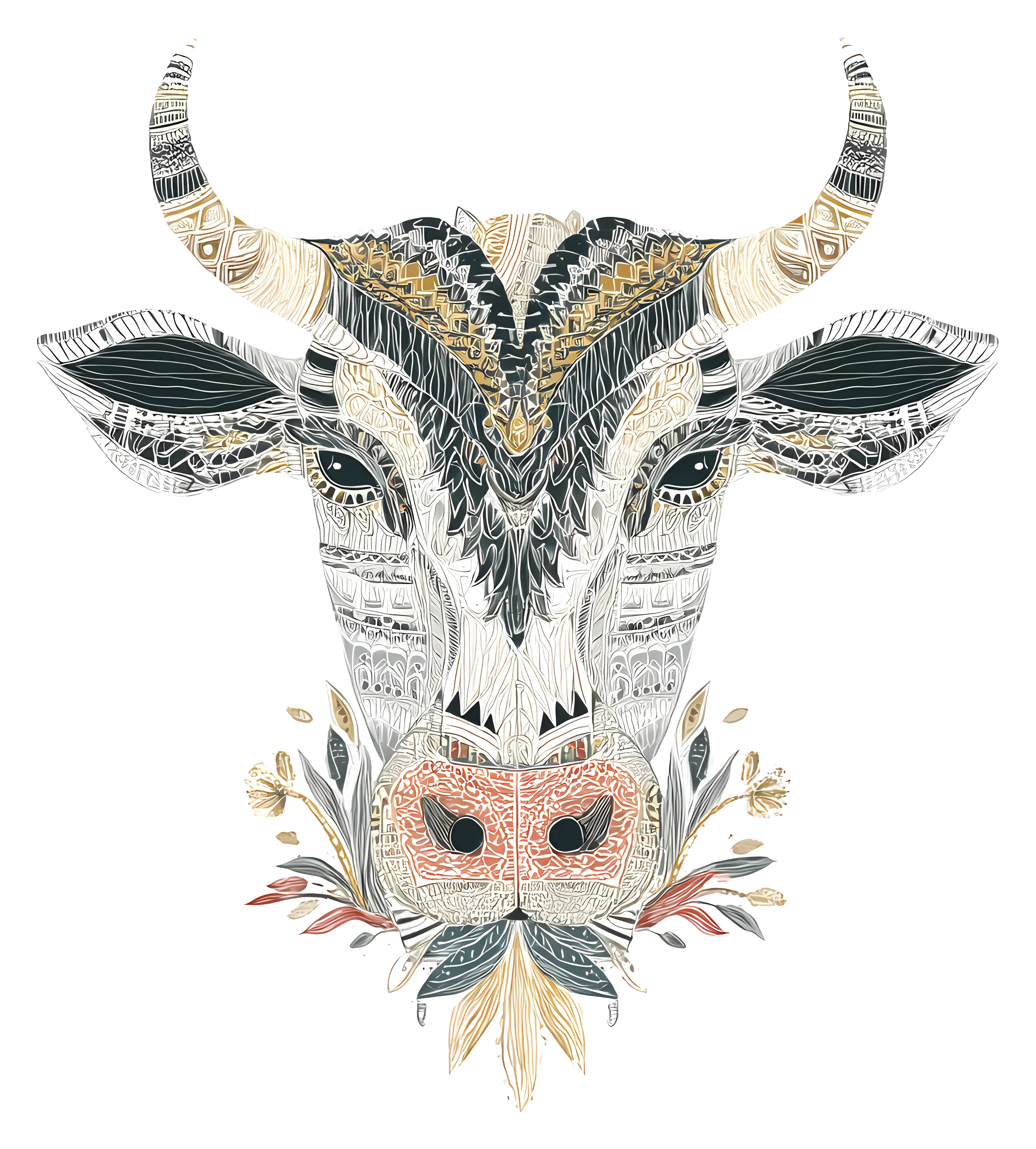 Intricate Decorative Bull Art