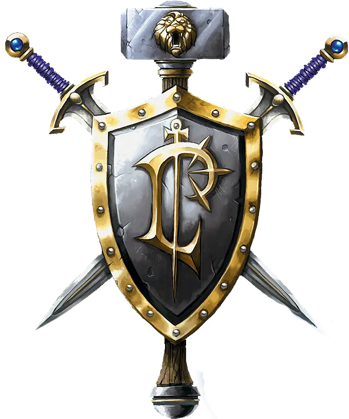 Shield with Crossed Swords and Decorative Crest