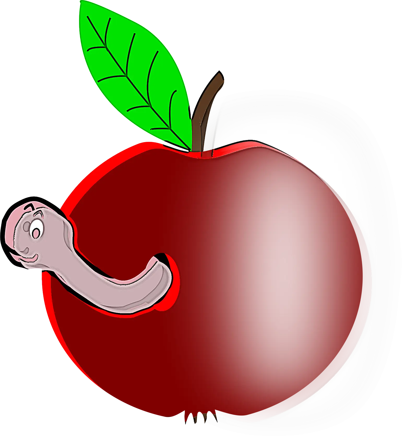 Cartoon Apple with Worm Popping Out