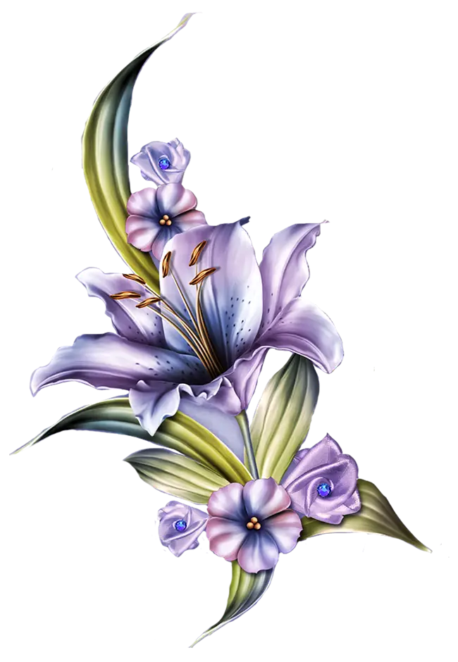 Purple Lilies with Leaves in Artistic Style