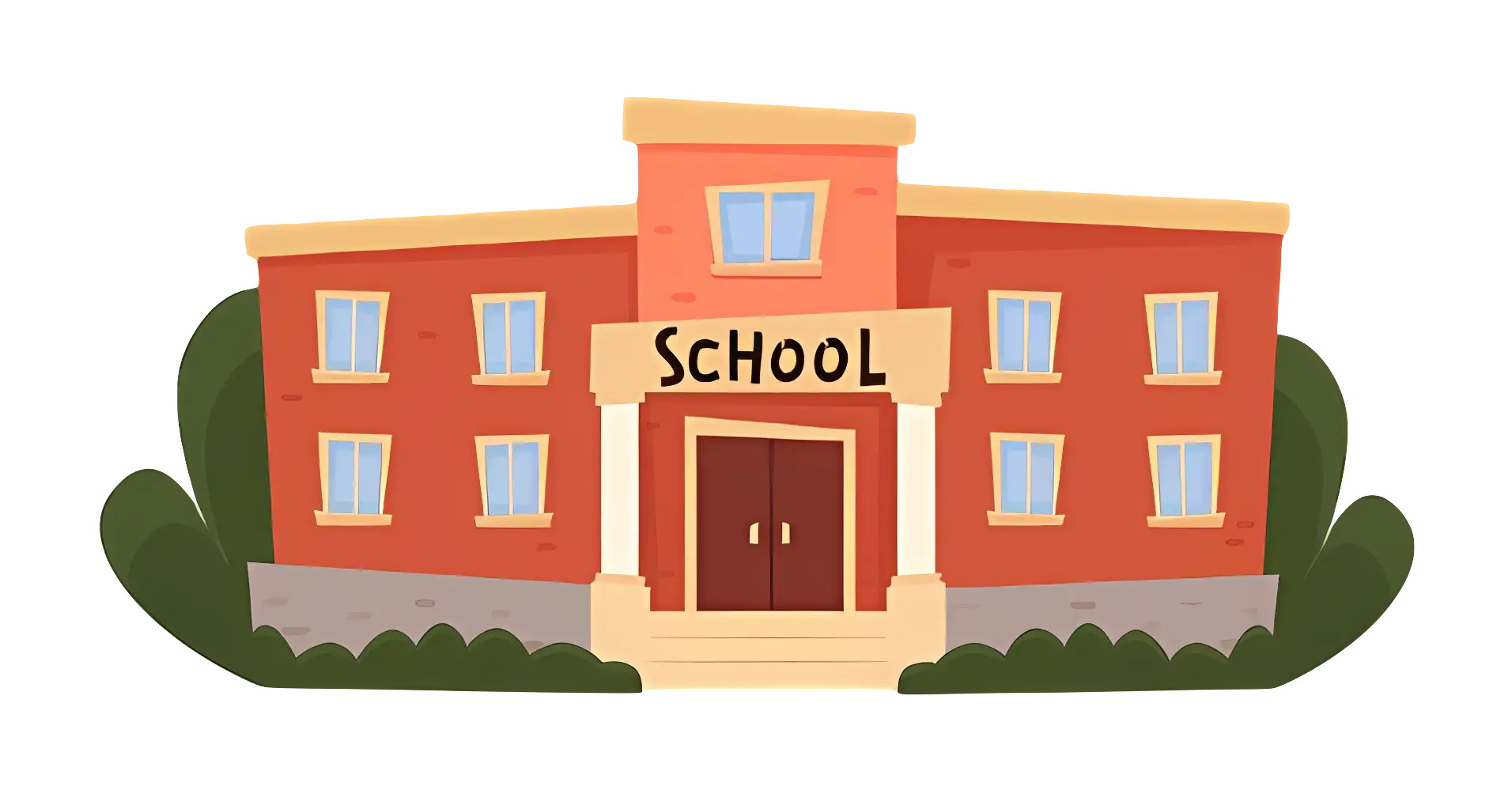 School Building Illustration in Cartoon Style