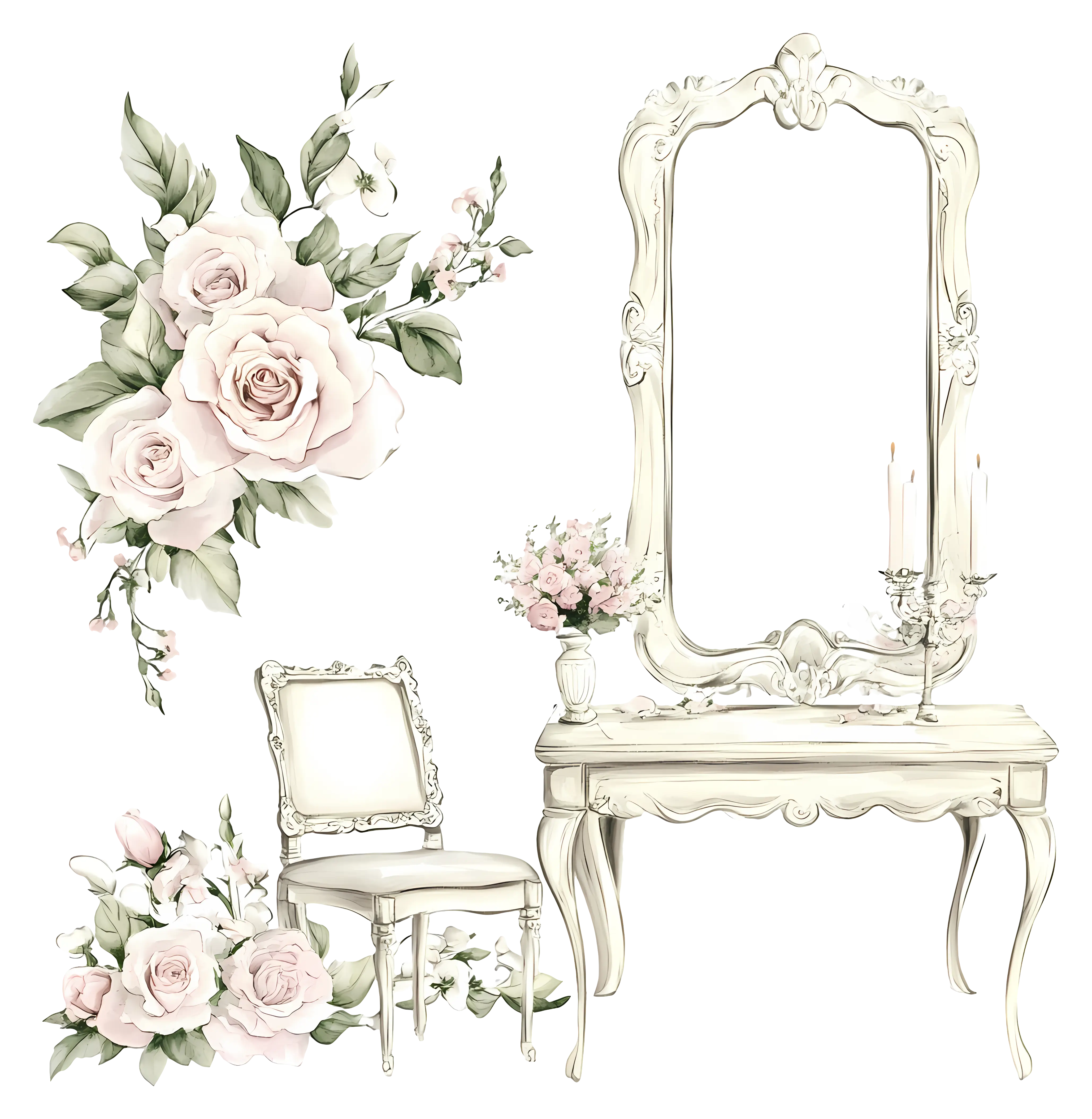 Vintage Vanity Set with Roses