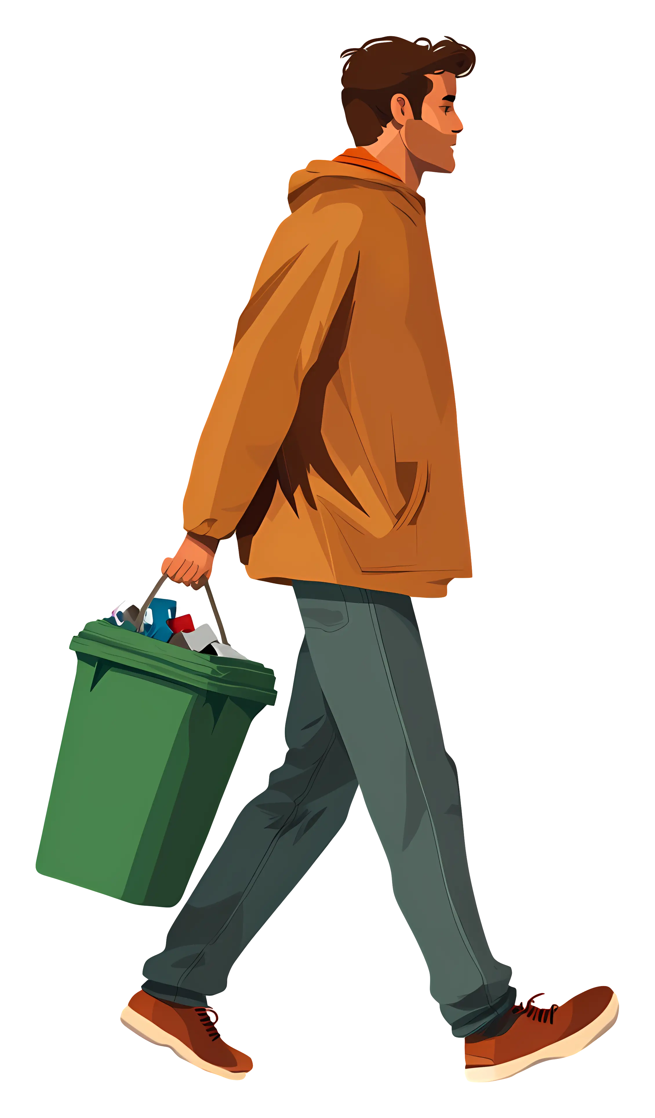 Man Walking with Trash Bin