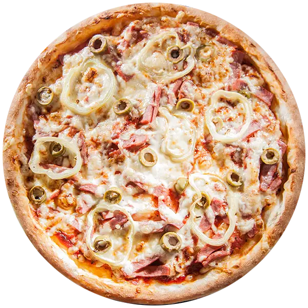 Delicious Pizza With Cheese, Ham, and Onion Toppings