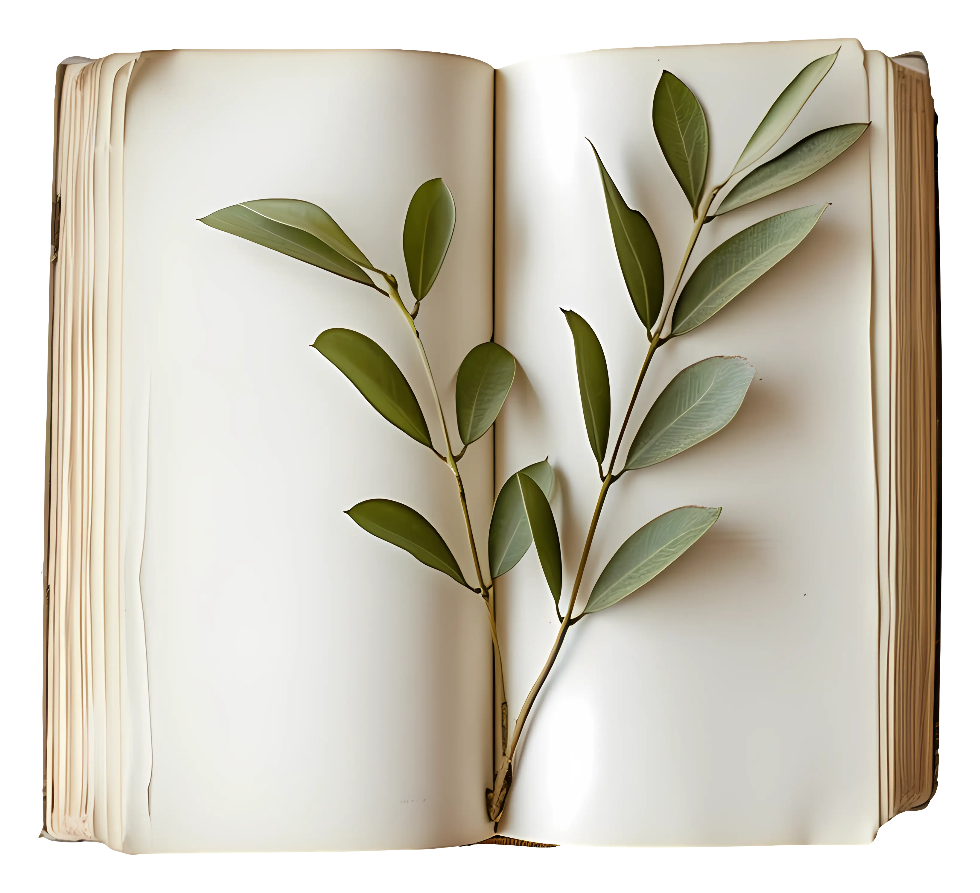 Open Book with Green Leaves