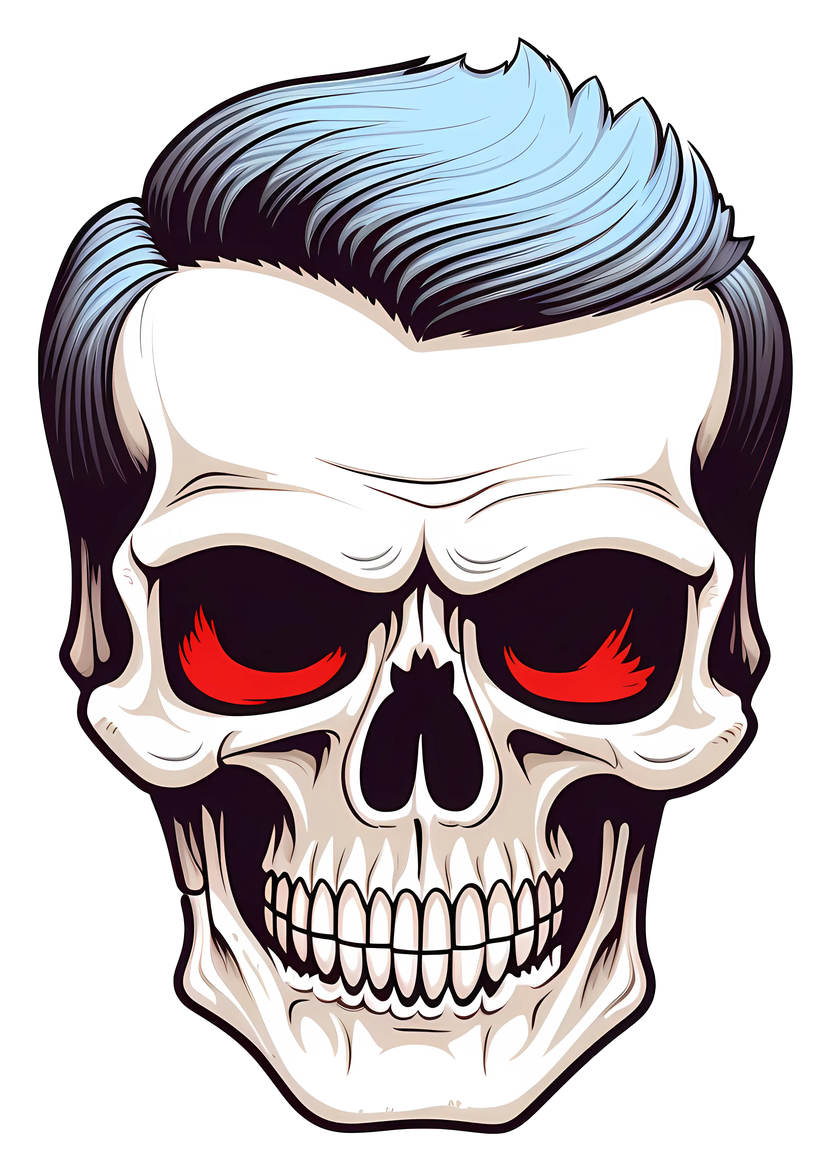 Skull with Hair and Red Eyes