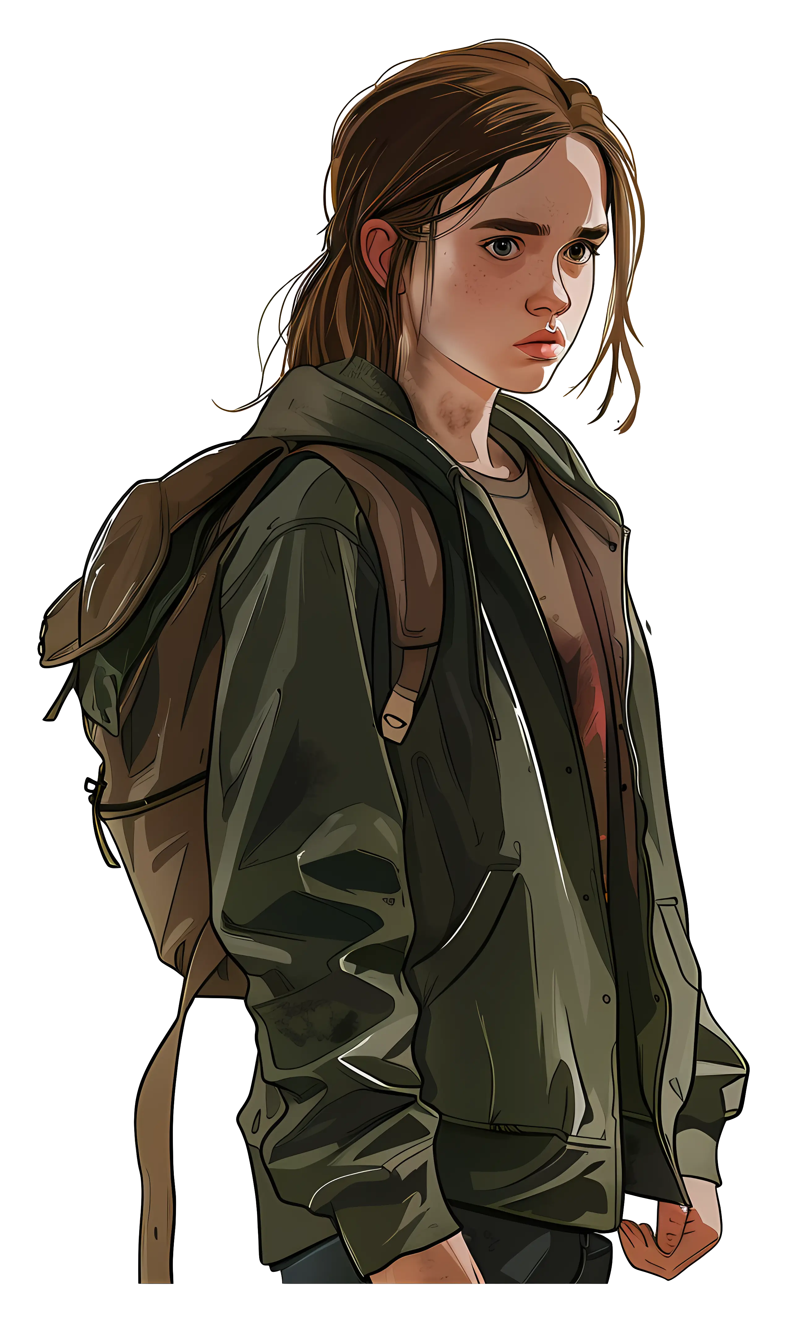 Serious Girl with Backpack and Jacket