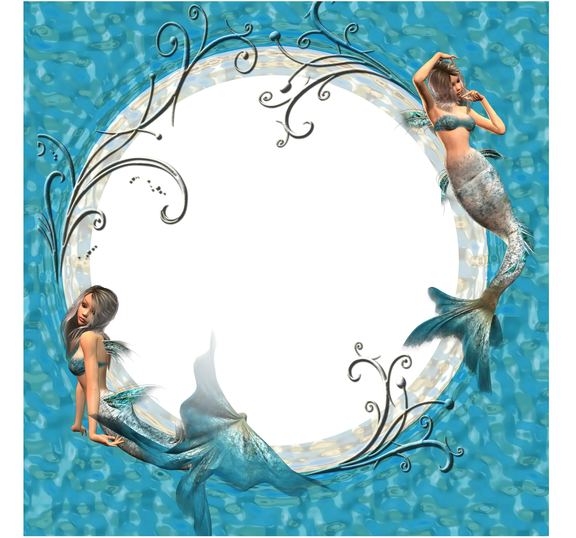 Decorative Circle Frame with Mermaids