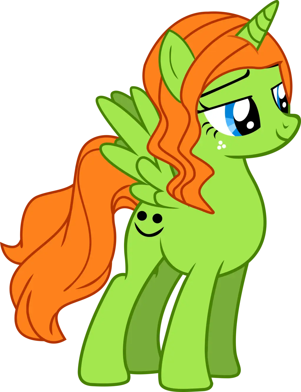 Green Cartoon Unicorn Pony with Orange Mane
