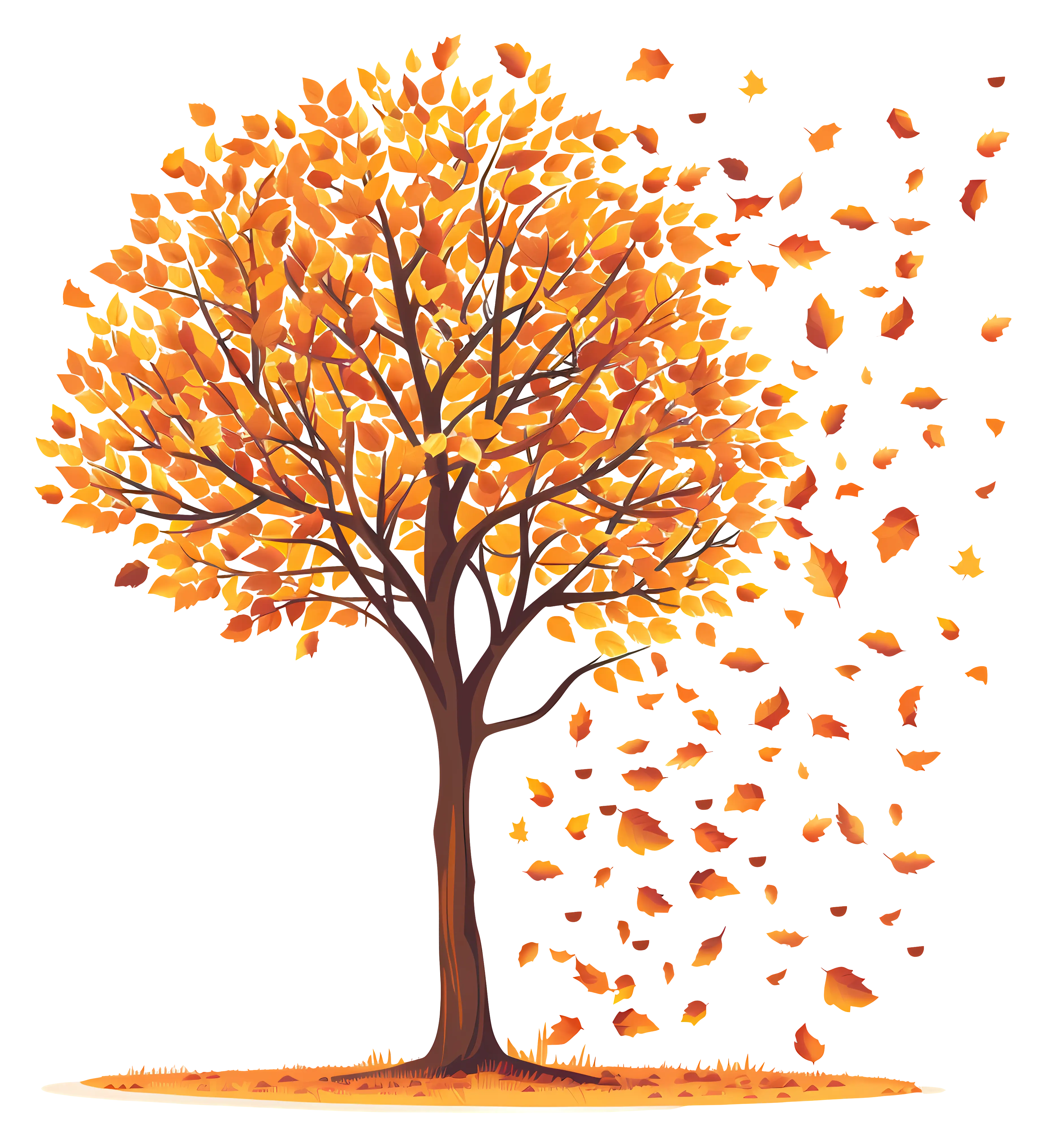 Autumn Tree with Orange Leaves Falling